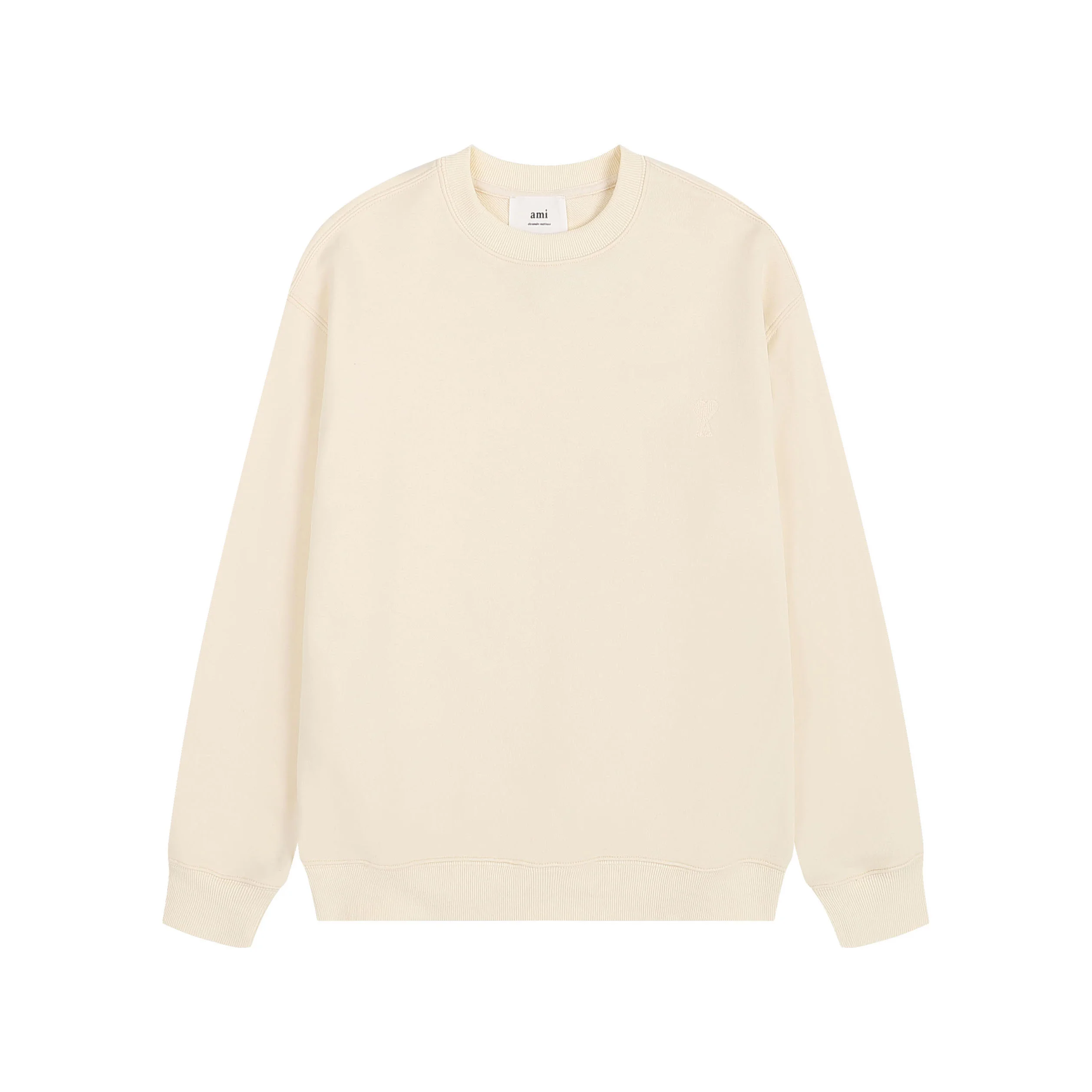 Ami 2025 New Light Apricot Crew-Neck Sweatshirt with Embroidery