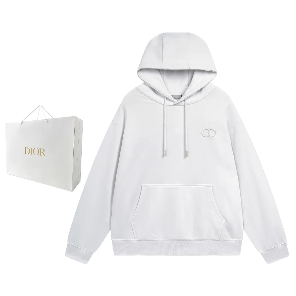 Dior White Unisex Hooded Sweatshirt with 3D Embossed Logo