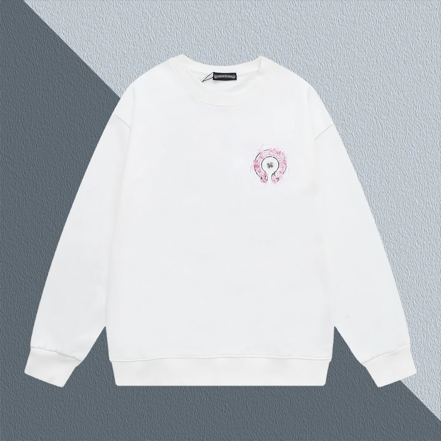 Chrome Hearts White Crew Neck Sweatshirt with Cross Horseshoe Embroidery
