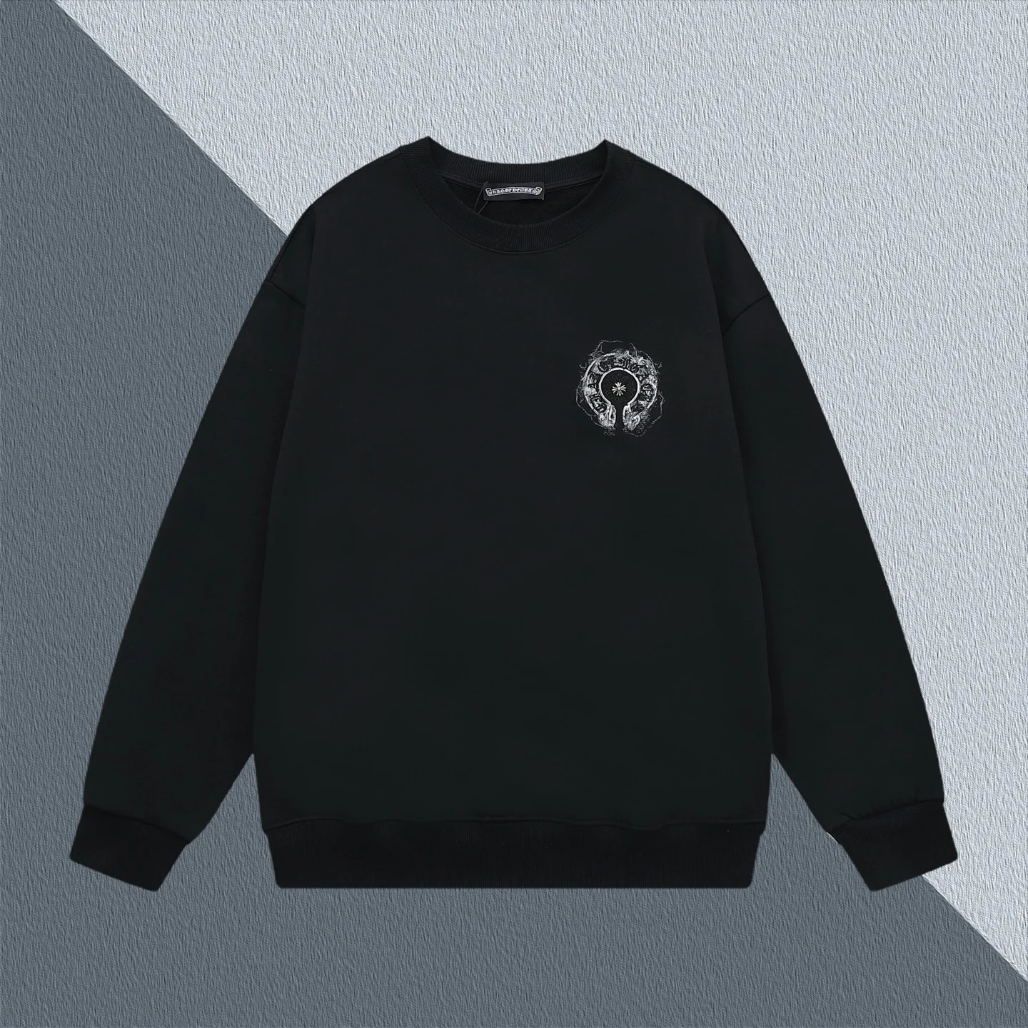 Chrome Hearts Black Crewneck Sweatshirt with Cross Horseshoe Embroidery