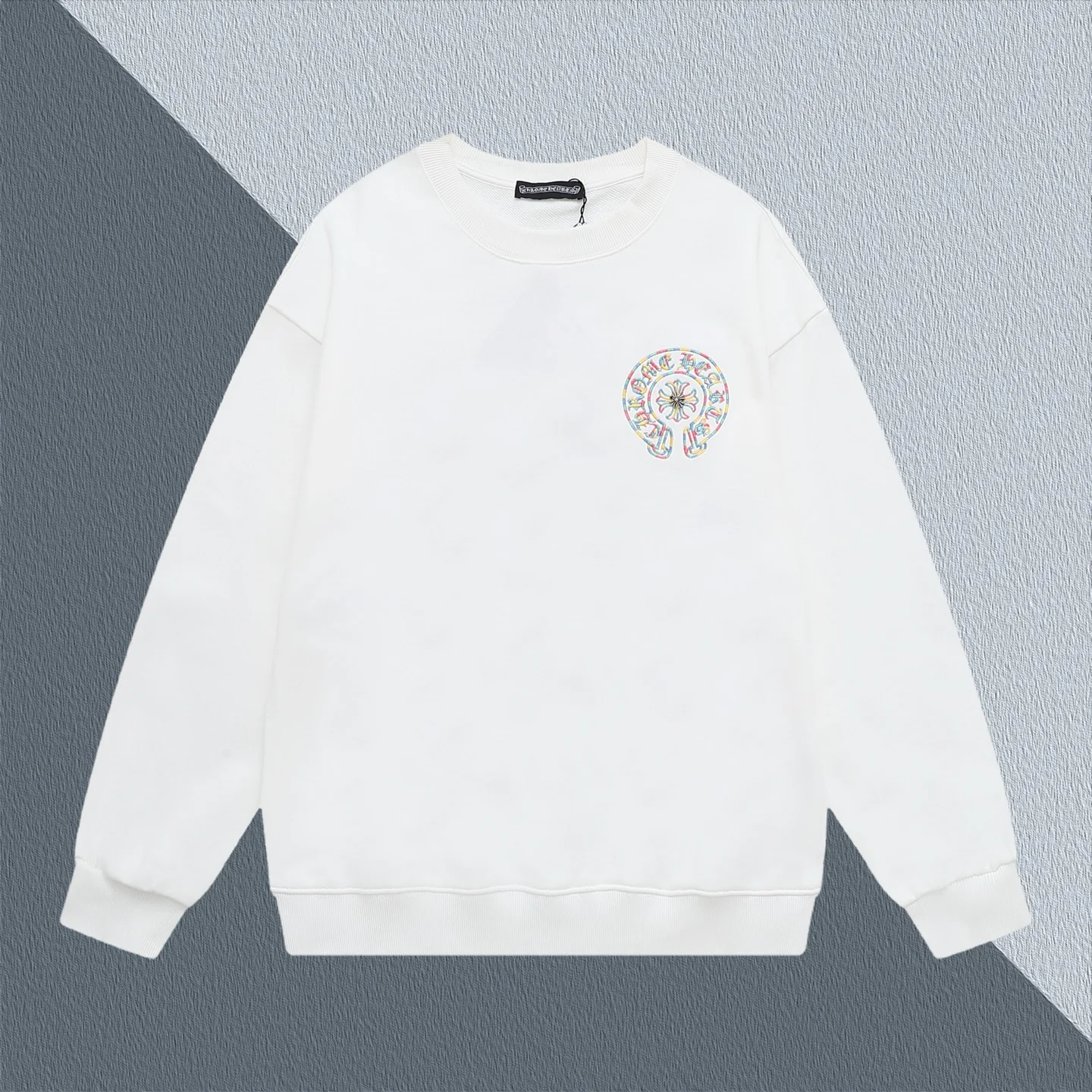 Chrome Hearts White Crewneck Sweatshirt with Horseshoe Logo Embroidery