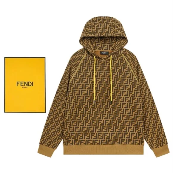 Fendi 2025AW Khaki Hoodie with Classic FF Logo All-Over Print