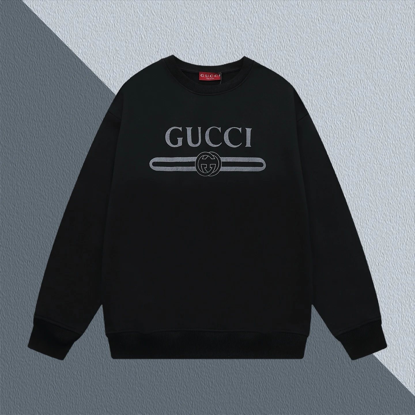 Gucci Black Crew Neck Sweatshirt with Logo & Interlocking G Print