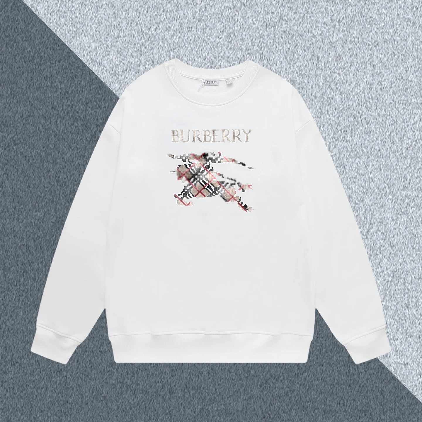Burberry White Crew Neck Sweatshirt with Equestrian Knight Embroidery