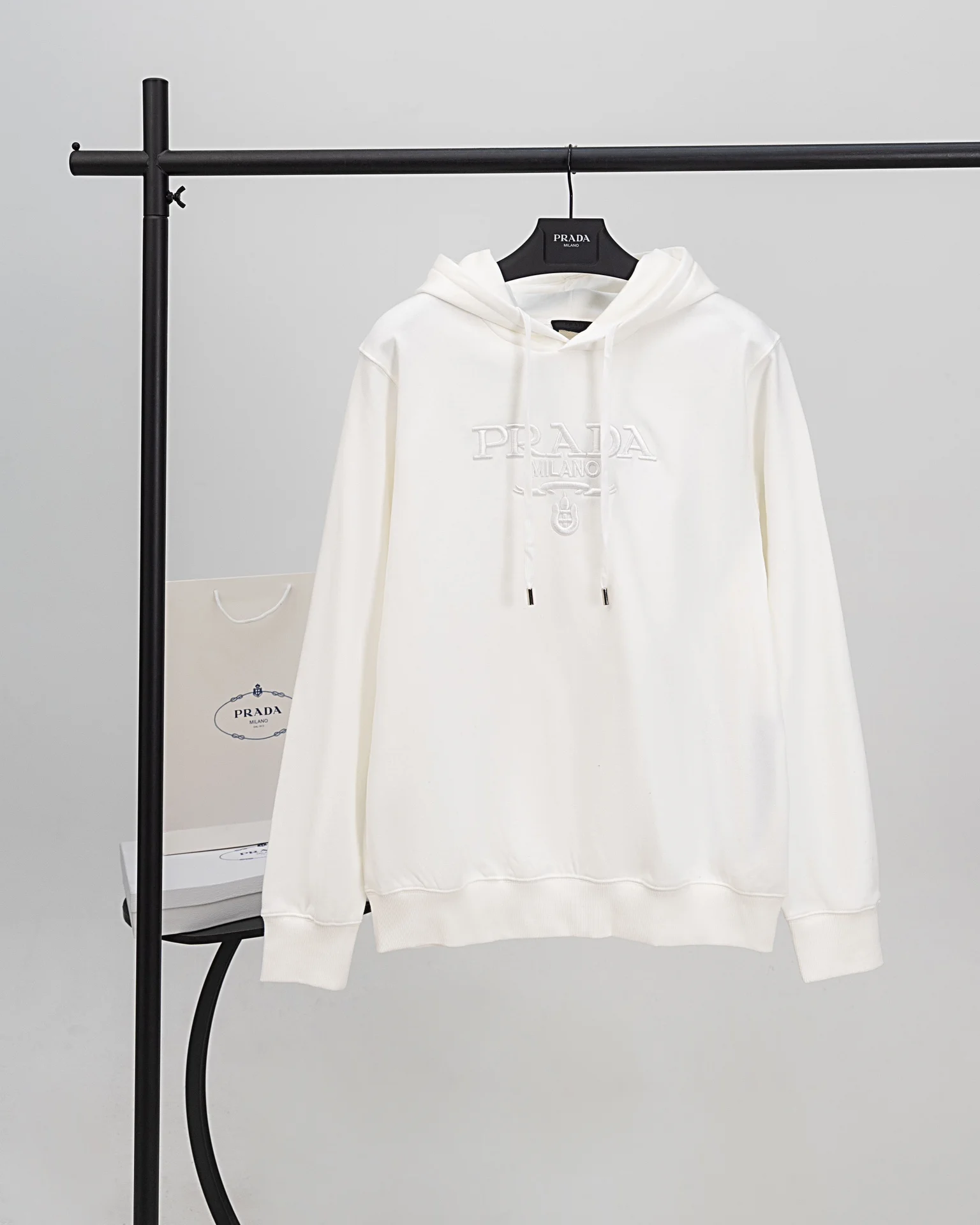 Prada White Hoodie with Classic Embroidered Logo