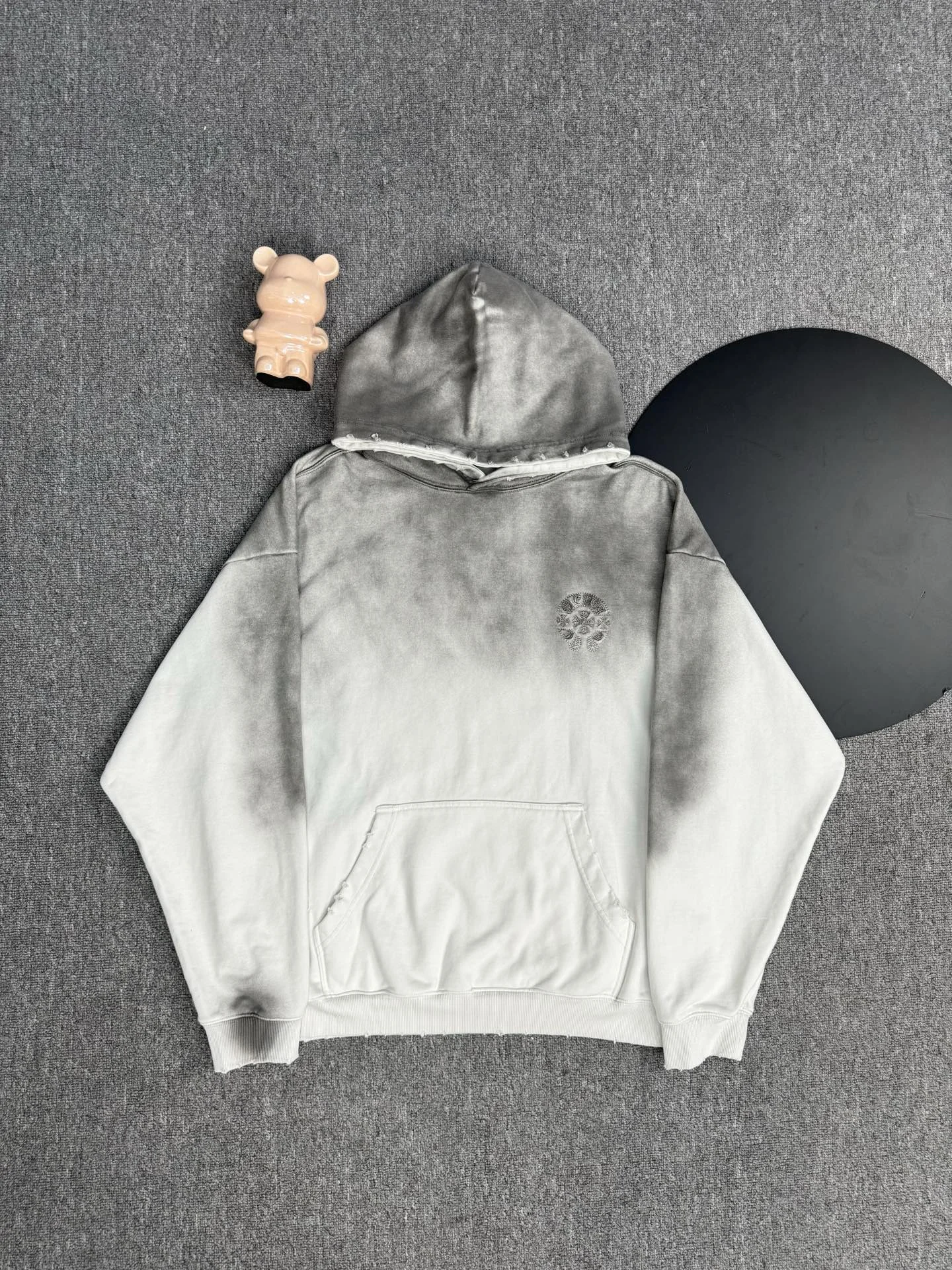 Chrome Hearts 2025 Gray Acid-Washed Hoodie with Cross Patch