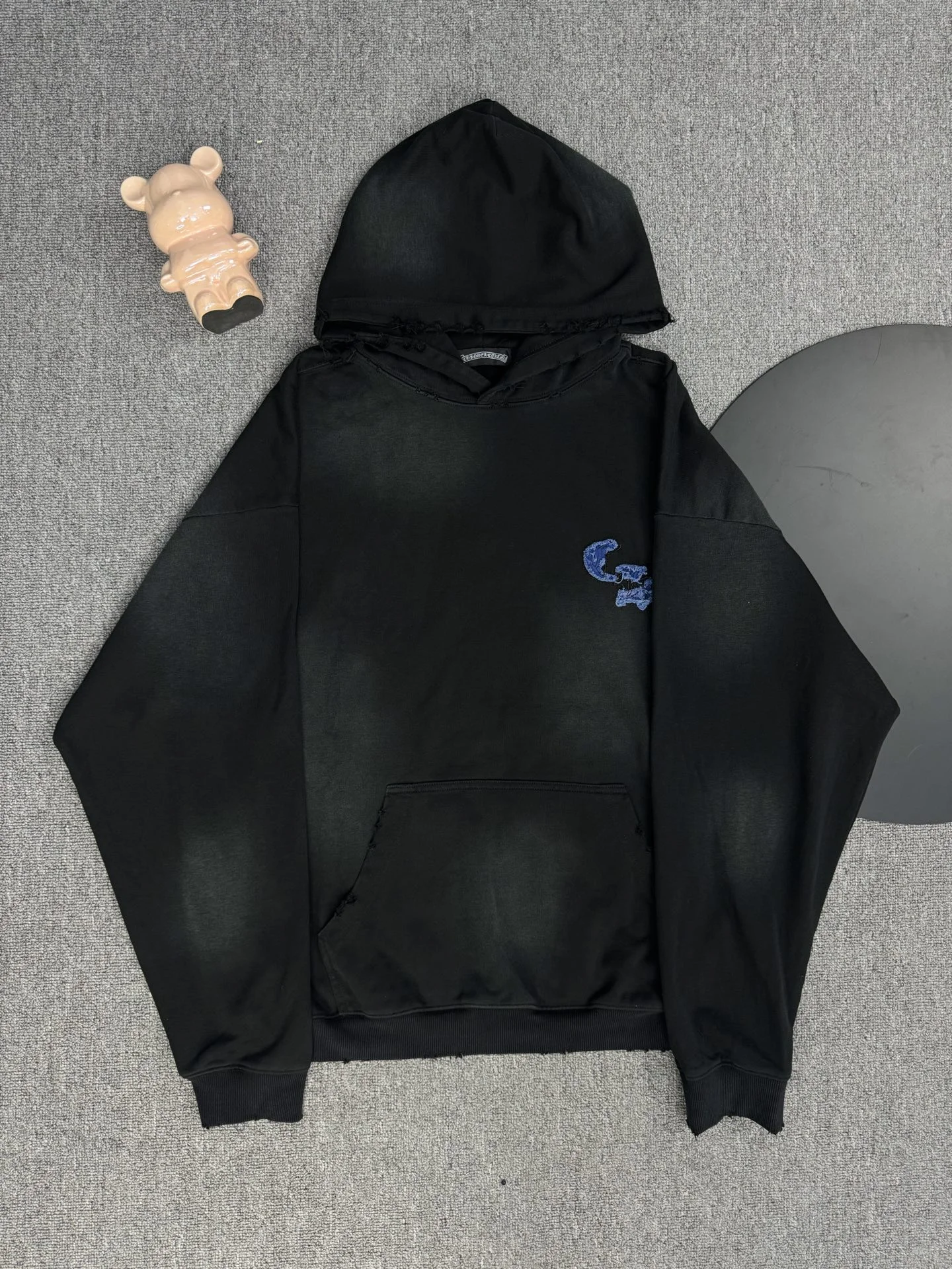 Chrome Hearts 2025 Black Acid-Washed Hoodie with Cross Patch