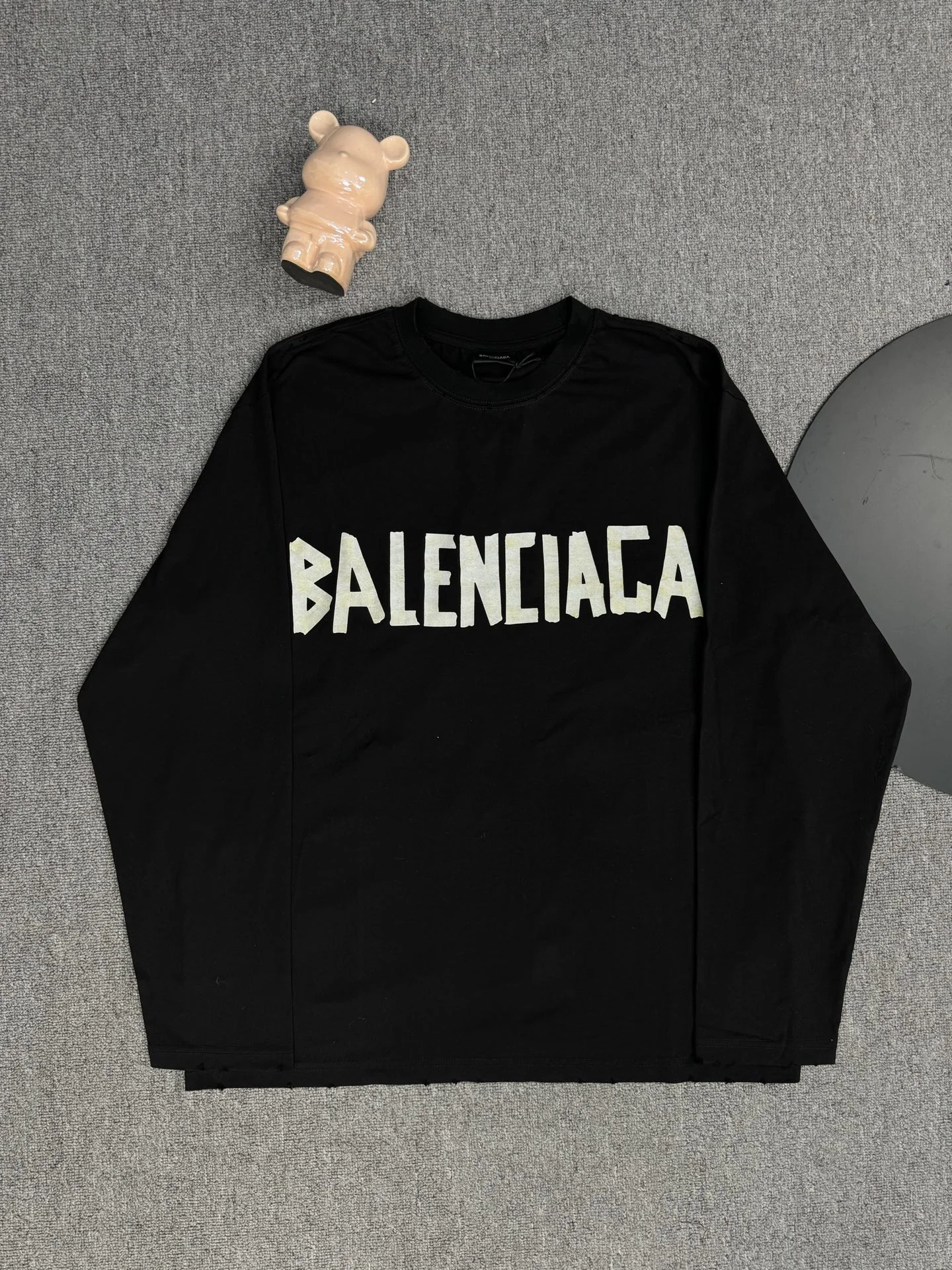 Balenciaga Black Oversized Crewneck T-Shirt with Tape Print