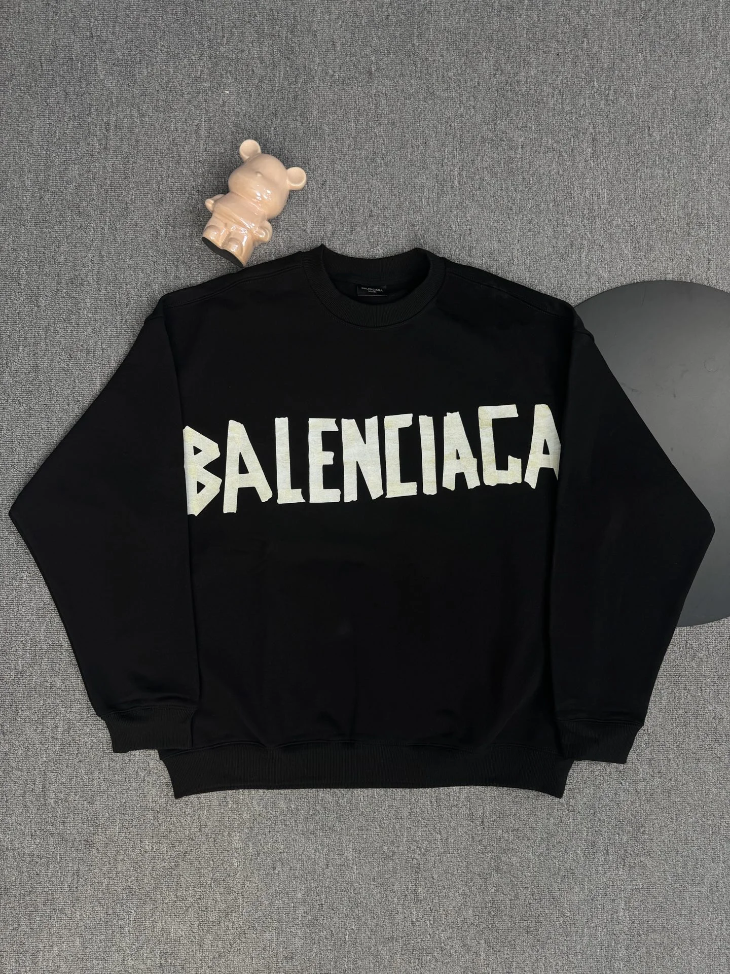Balenciaga 25SS Black Distressed Crewneck Sweatshirt with Tape Print