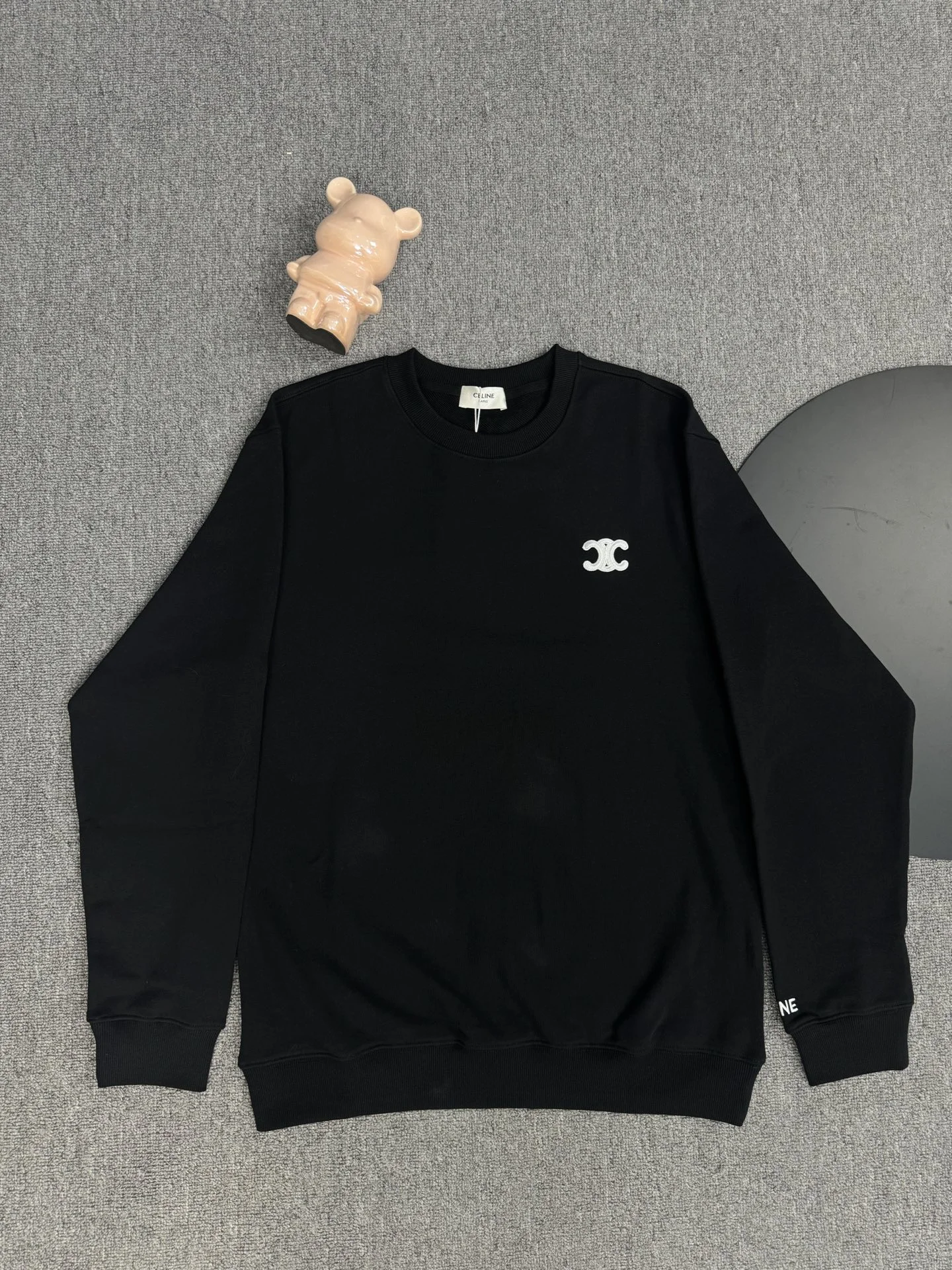 Celine 25SS Black Crew Neck Sweatshirt with Triomphe Logo