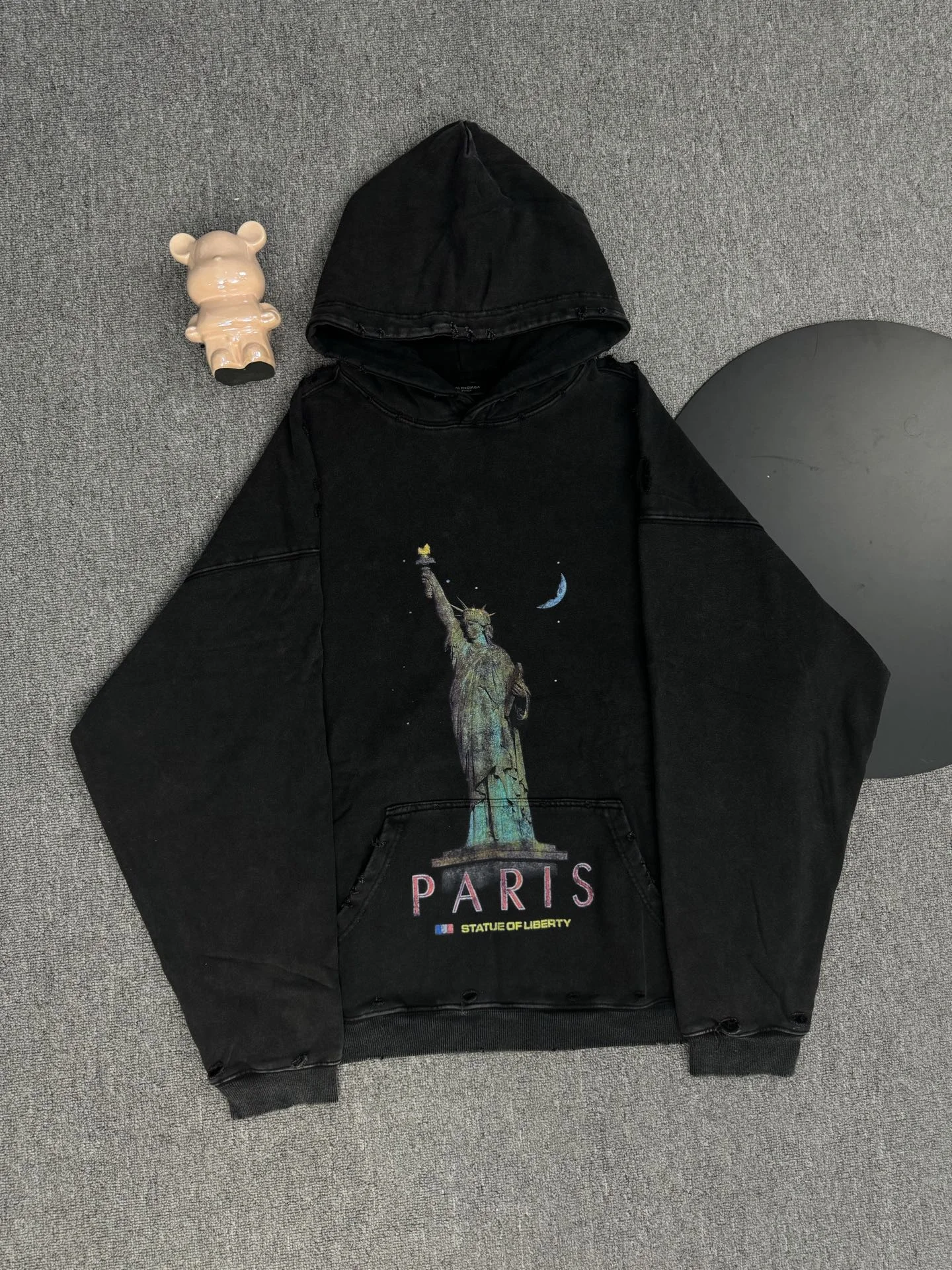 Balenciaga Black Hoodie with Statue of Liberty Print