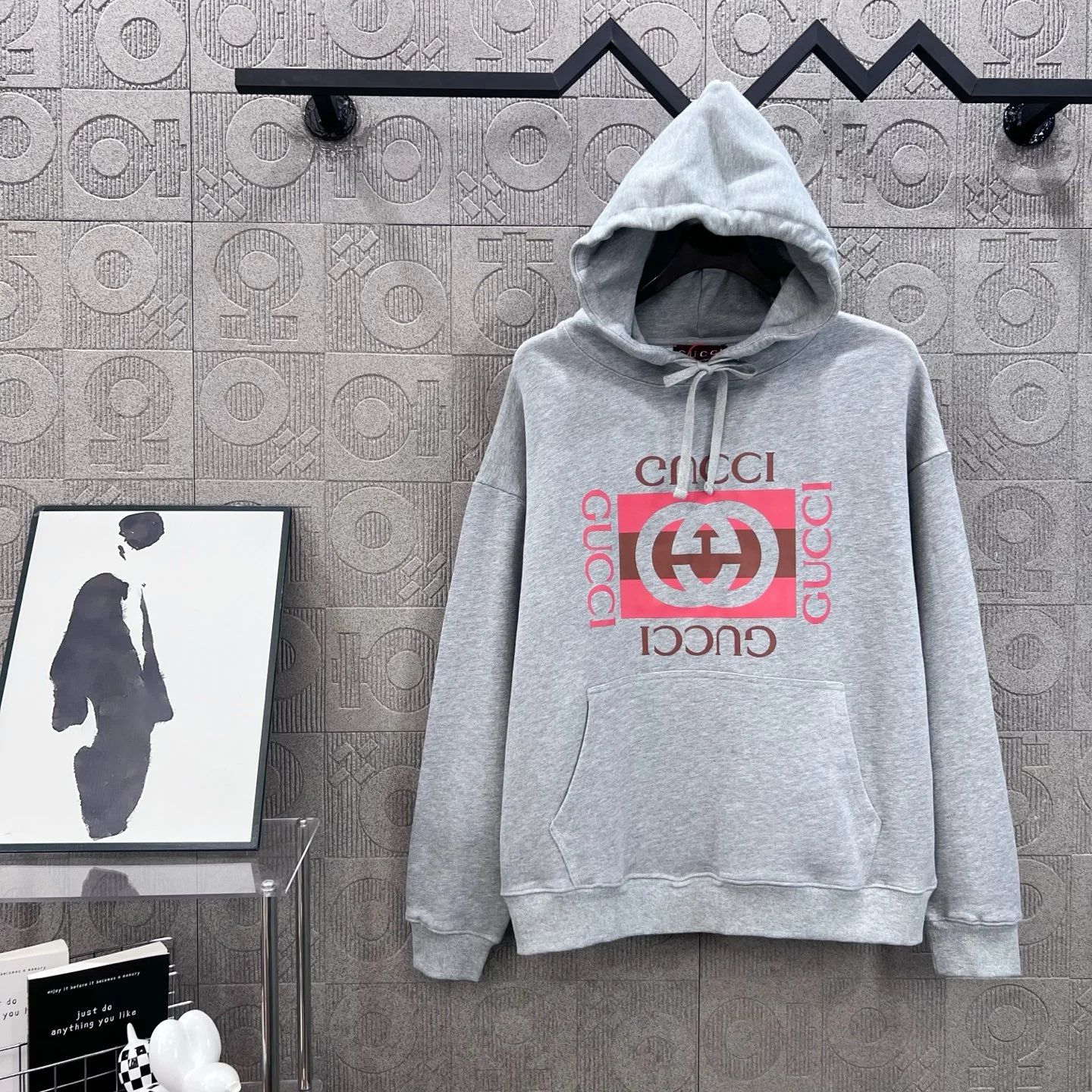 Gucci 2025 Gray Hoodie with Square Letter Logo Print