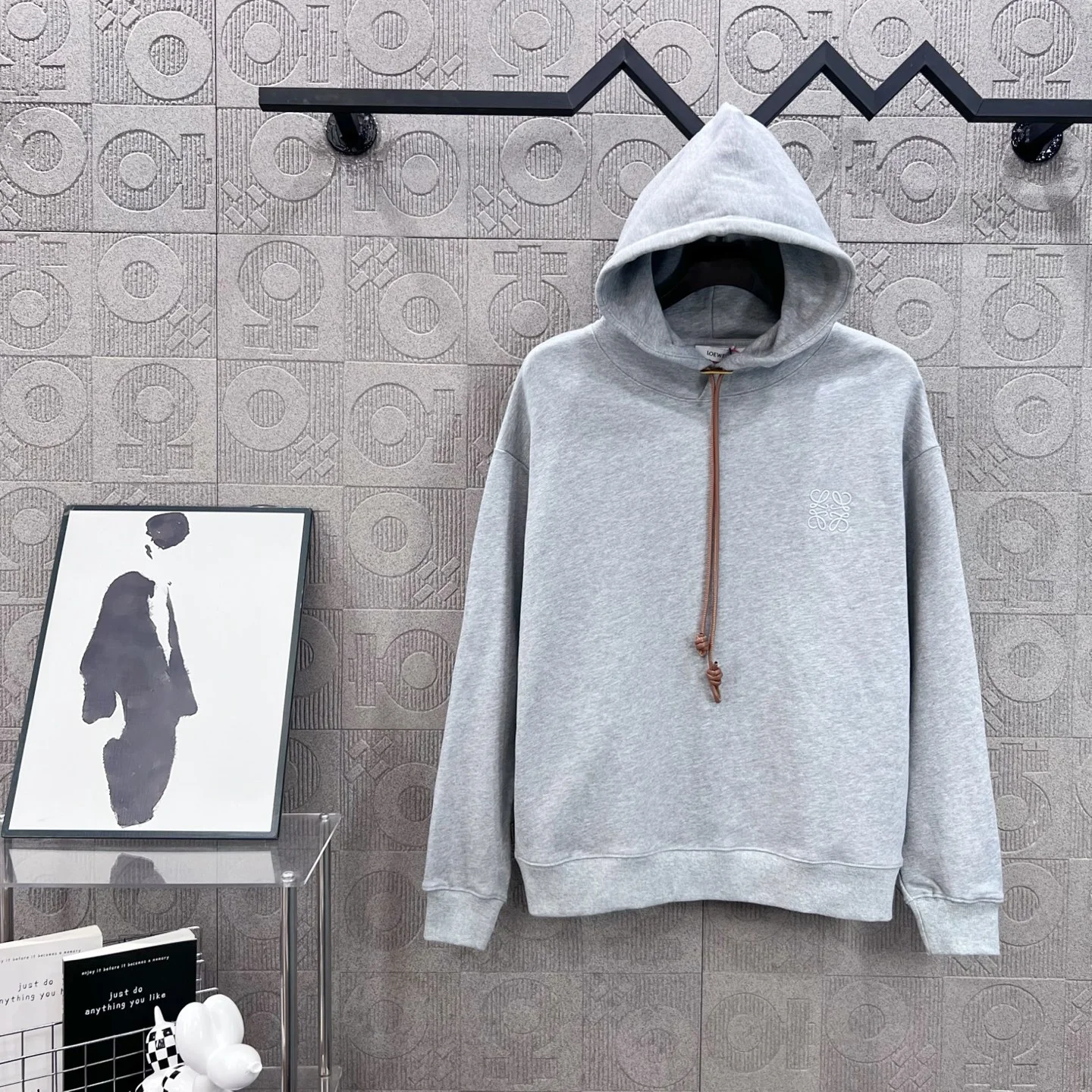 Loewe 2025 Gray Hoodie with Flamenco Knot & Embroidered Logo