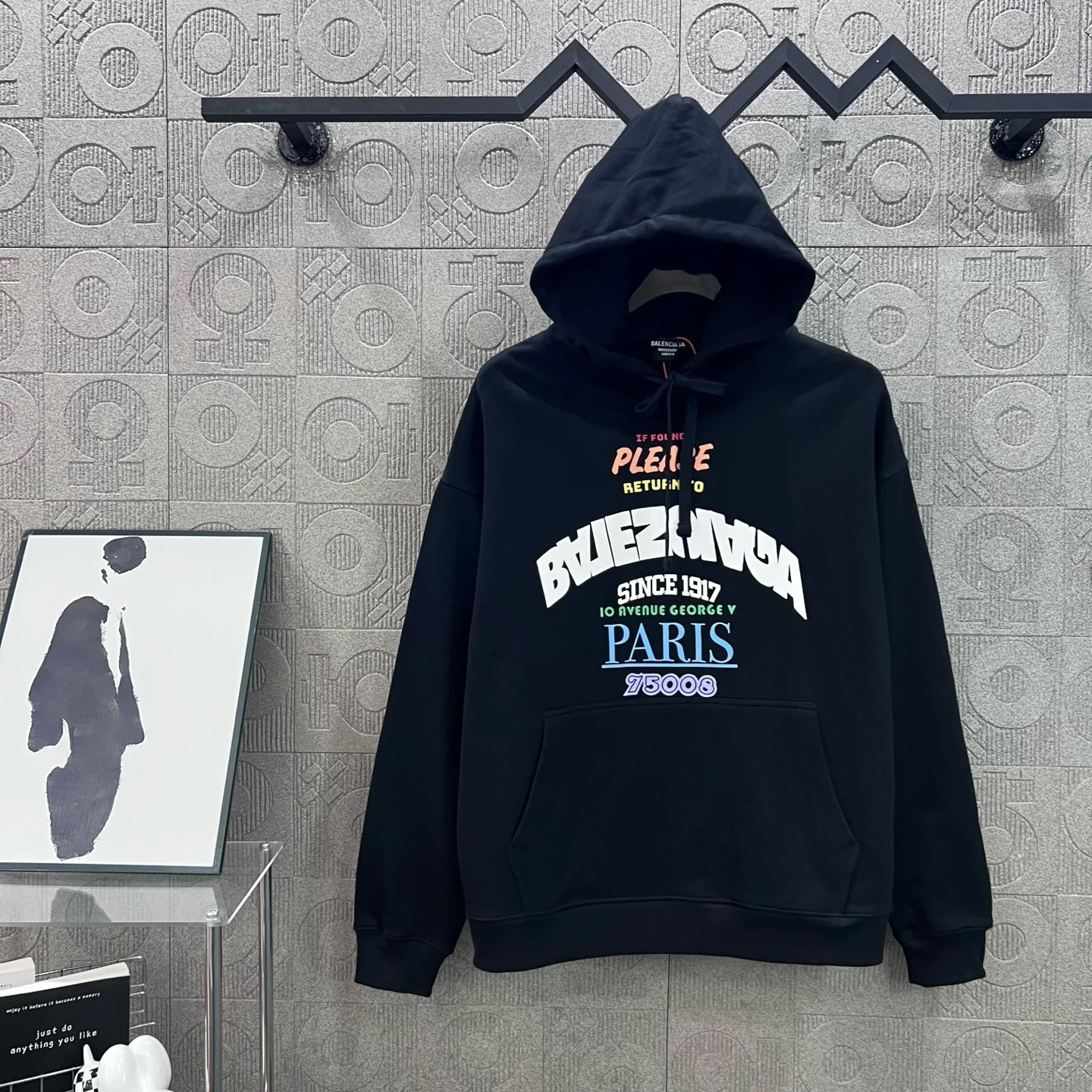 Balenciaga 2025 Black Hooded Sweatshirt with Colorful Reverse Logo