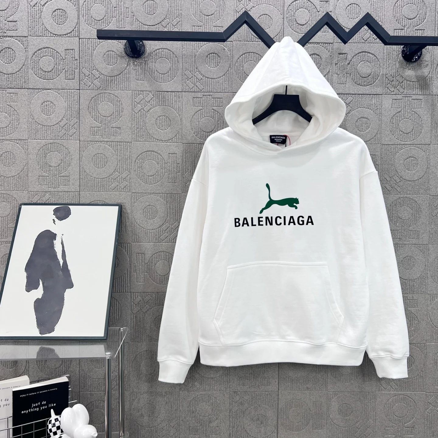 Balenciaga White Hoodie with 3D Silicone Leopard Logo