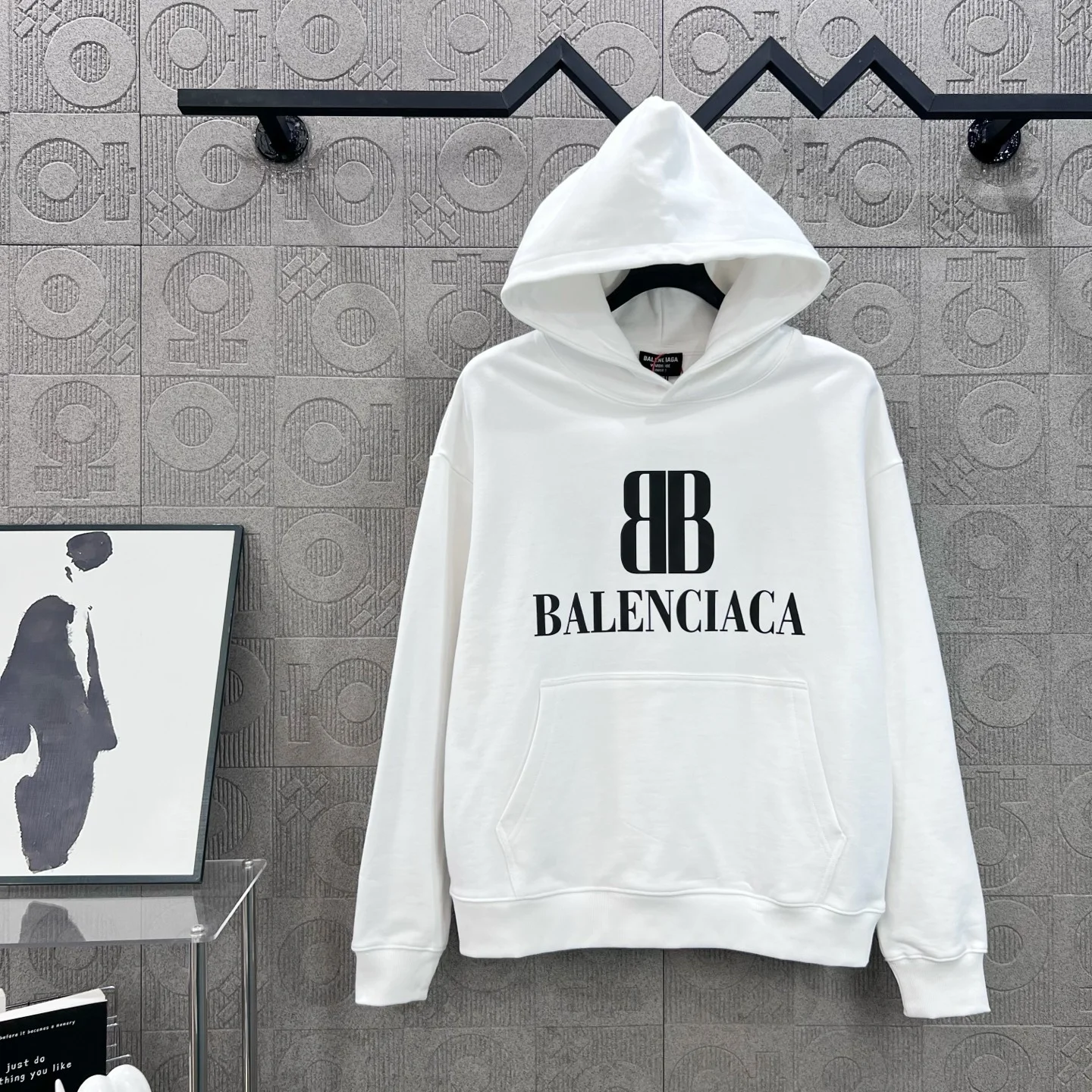 Balenciaga White Hoodie with Double B Logo Print