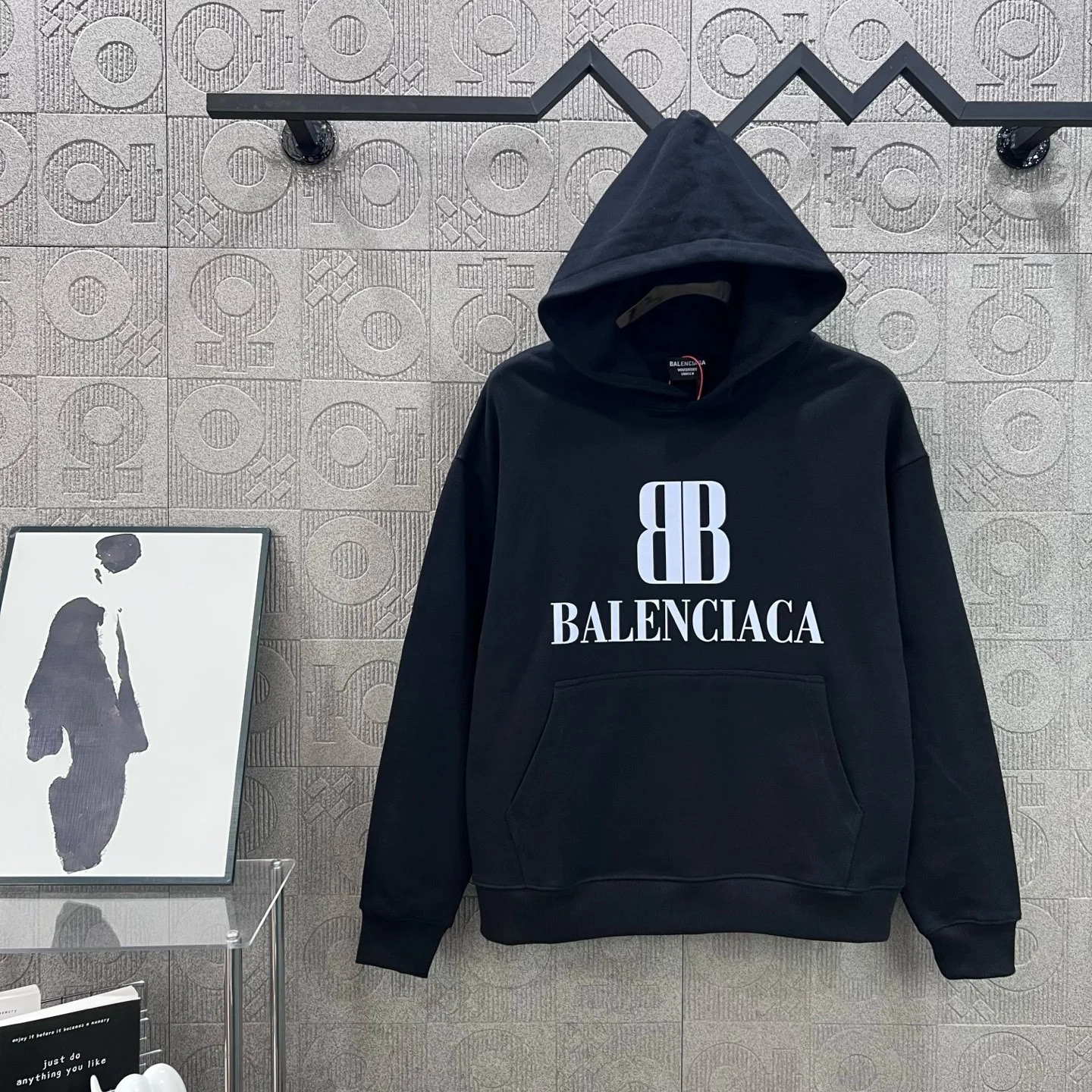 Balenciaga Black Hoodie with Double B & Logo Print