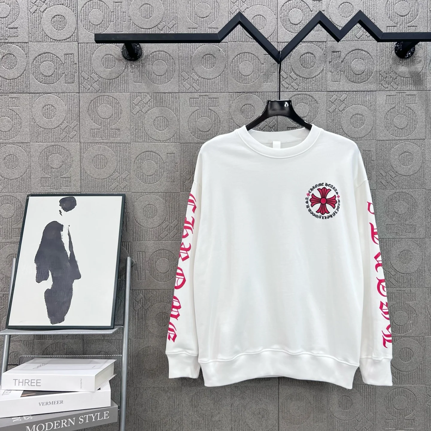 Chrome Hearts White Crewneck Sweatshirt with Cross & Sanskrit