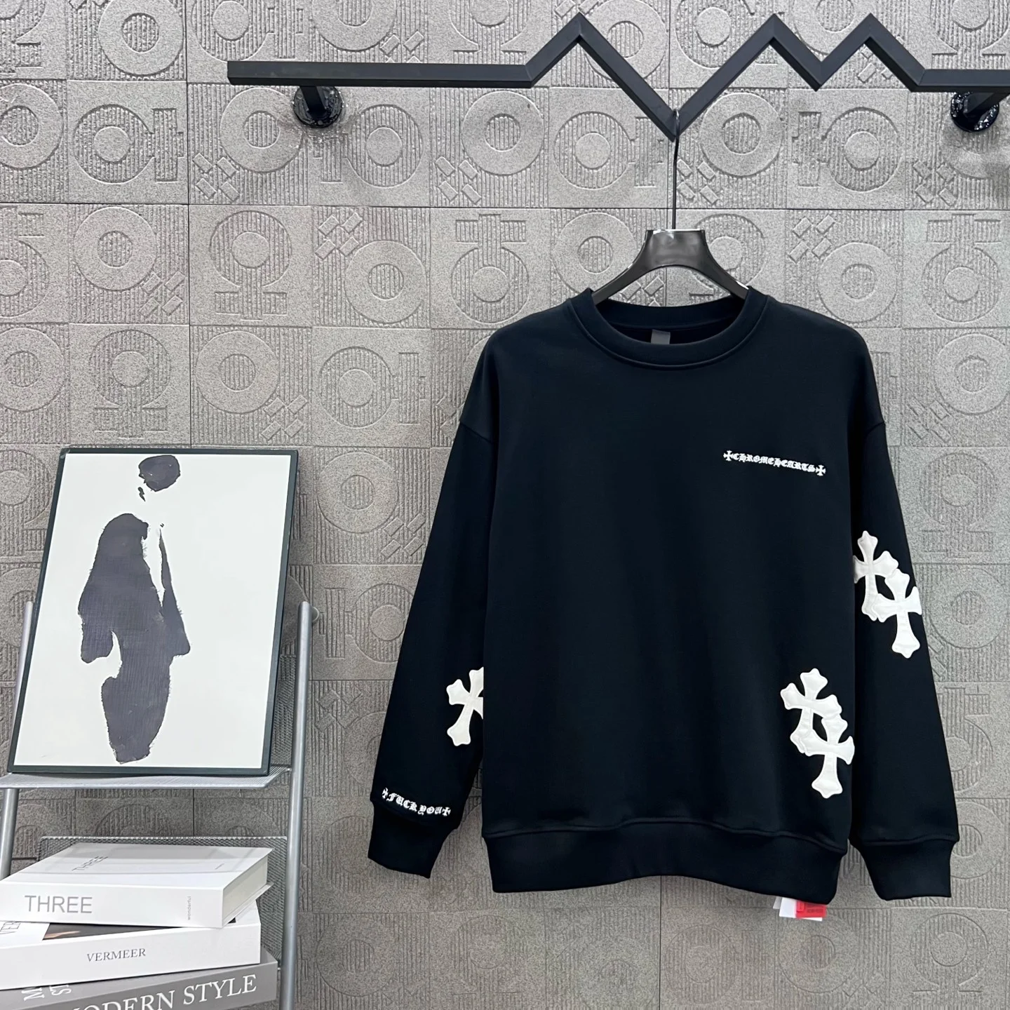 Chrome Hearts Black Crewneck Sweatshirt with Sanskrit & Cross