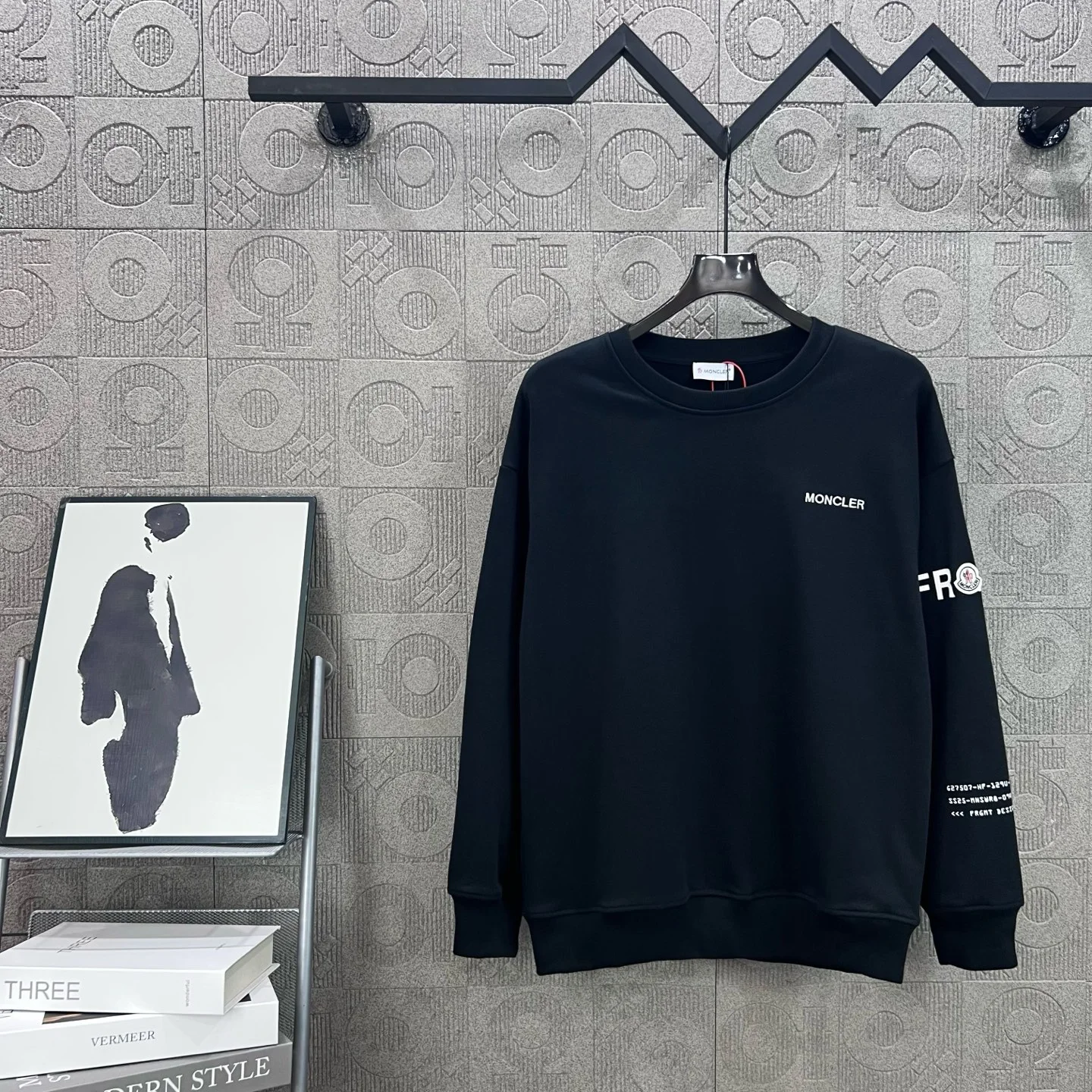 Moncler Black Crewneck Sweatshirt with Embroidered Logo