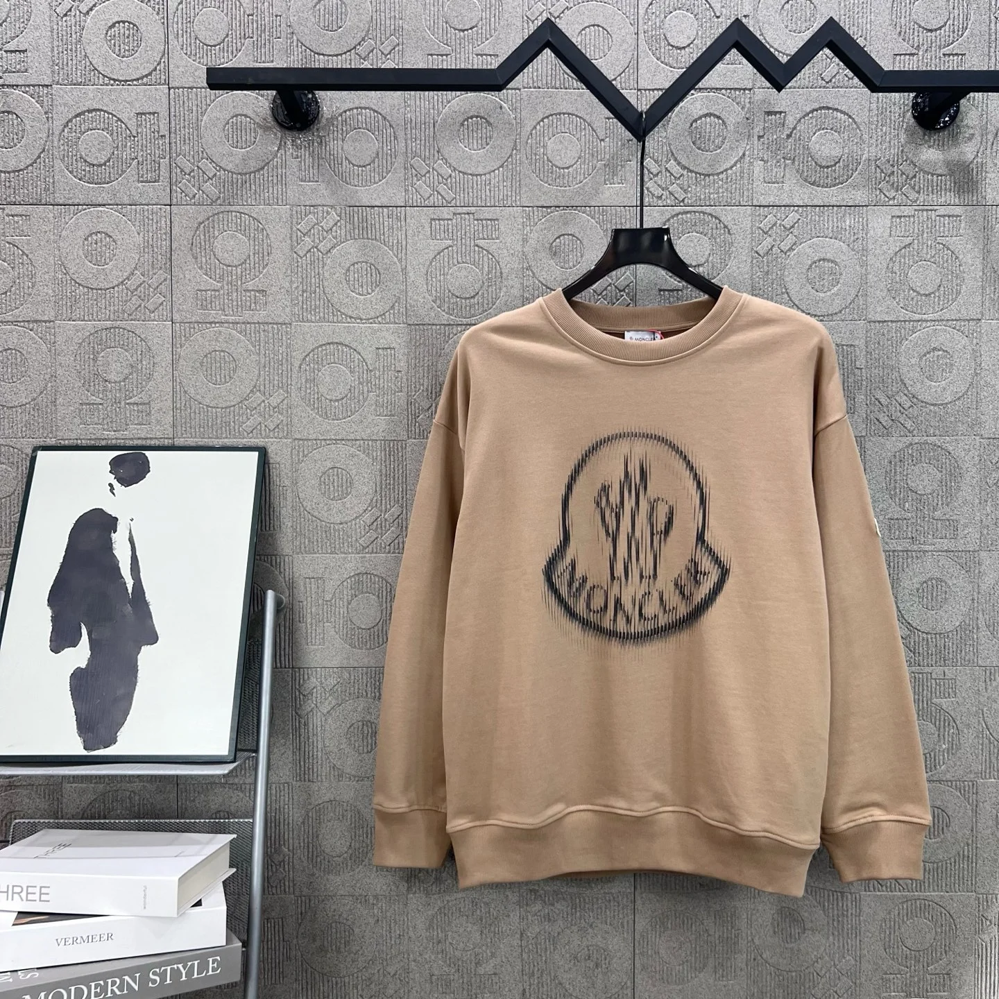 Moncler Khaki Crewneck Sweatshirt with Logo Ghost Print