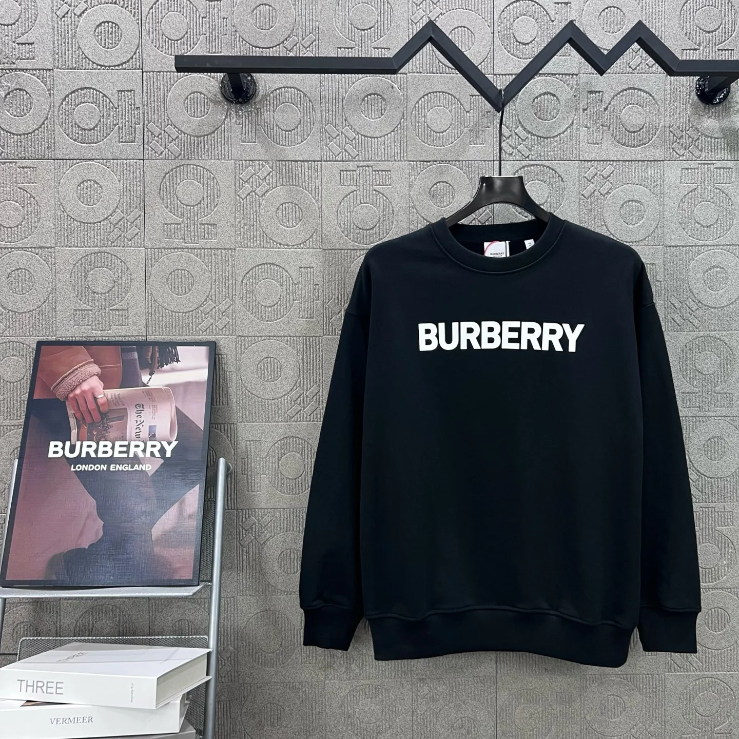 Burberry Black Crew-Neck Sweatshirt with 3D Silicone Logo