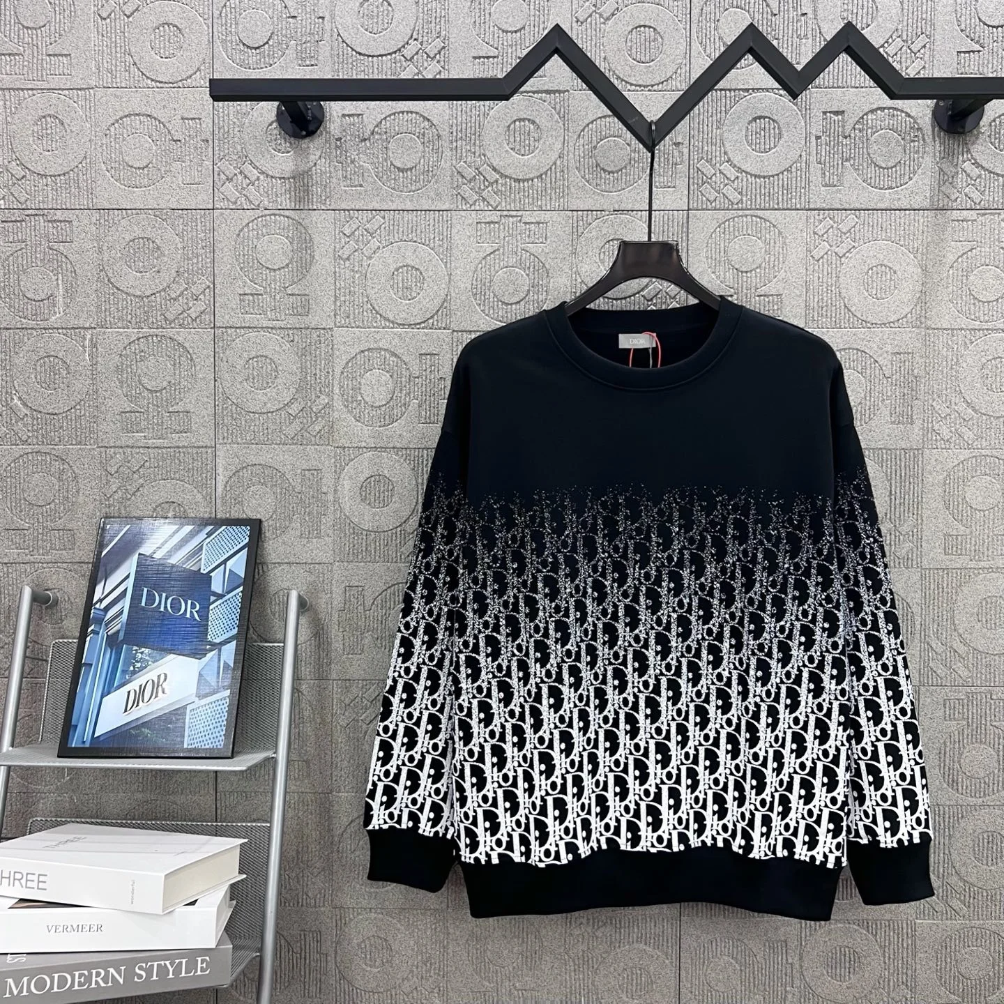 Dior Black Crew Neck Sweatshirt with Gradient Monogram Print