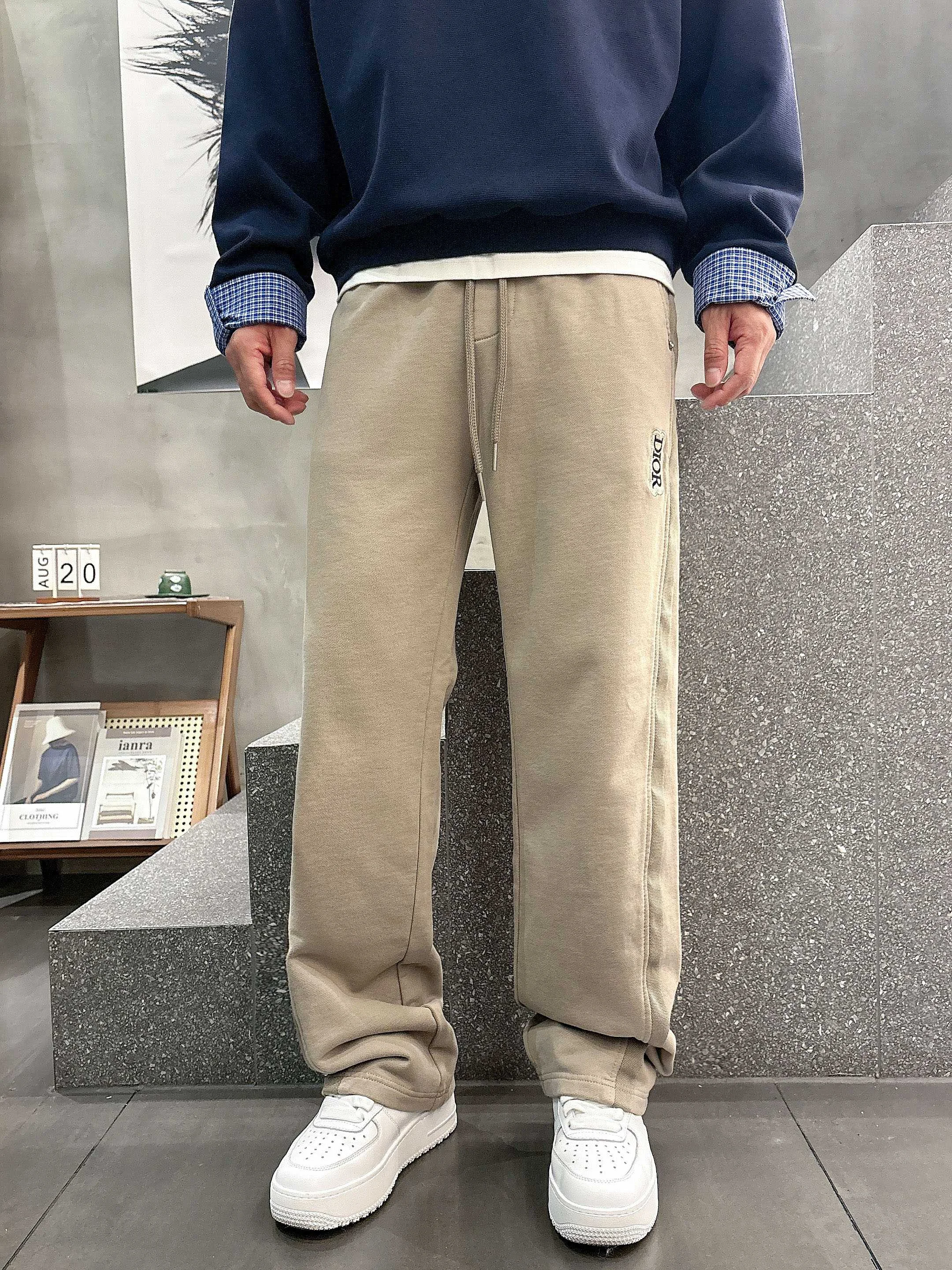 Dior 2025 Autumn Winter Beige Casual Pants with Classic Logo, High Comfort