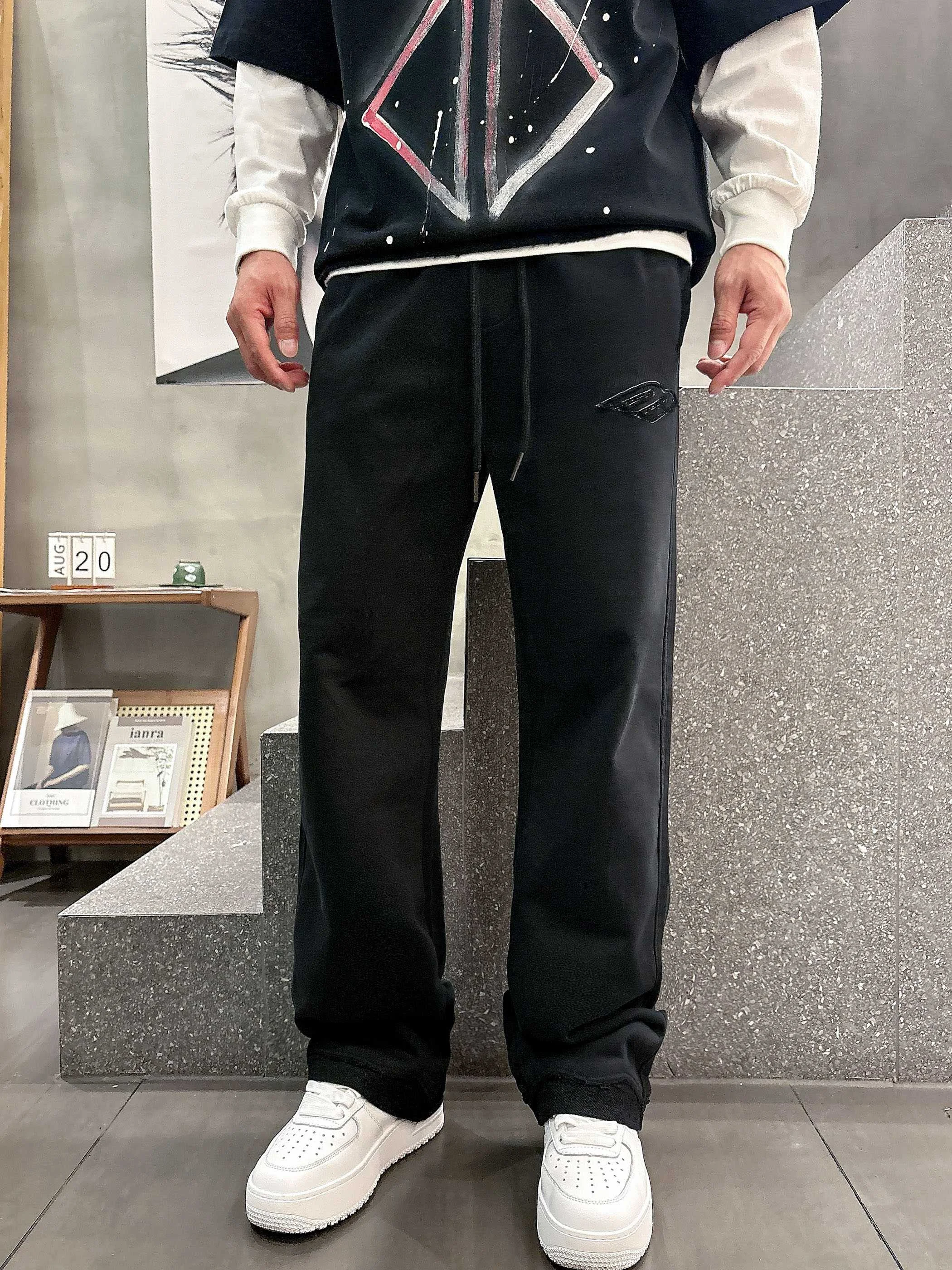 Balenciaga 2025 Autumn Winter Black Casual Pants with Classic Logo, High Comfort