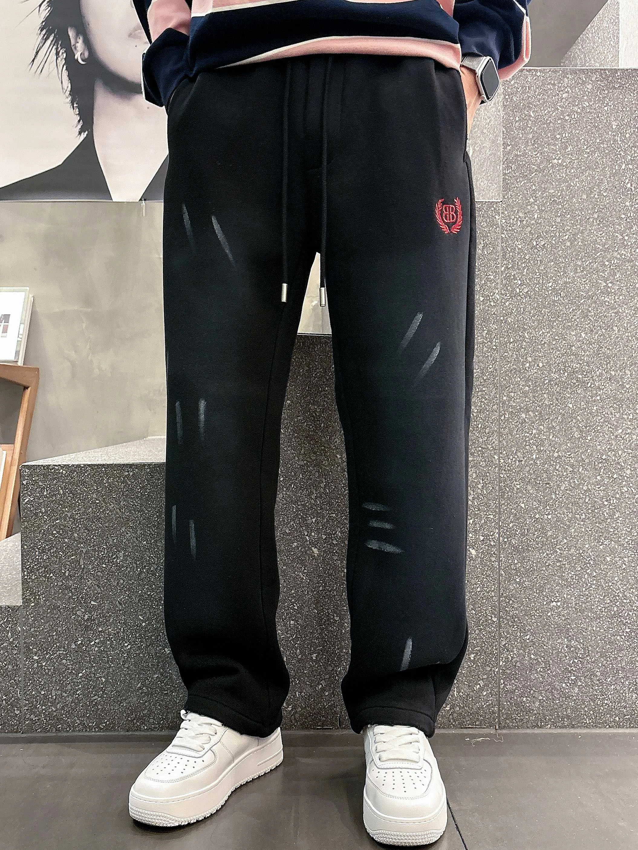 Balenciaga 2025 Autumn Winter Black Casual Pants with Classic Logo Embroidery & Graffiti