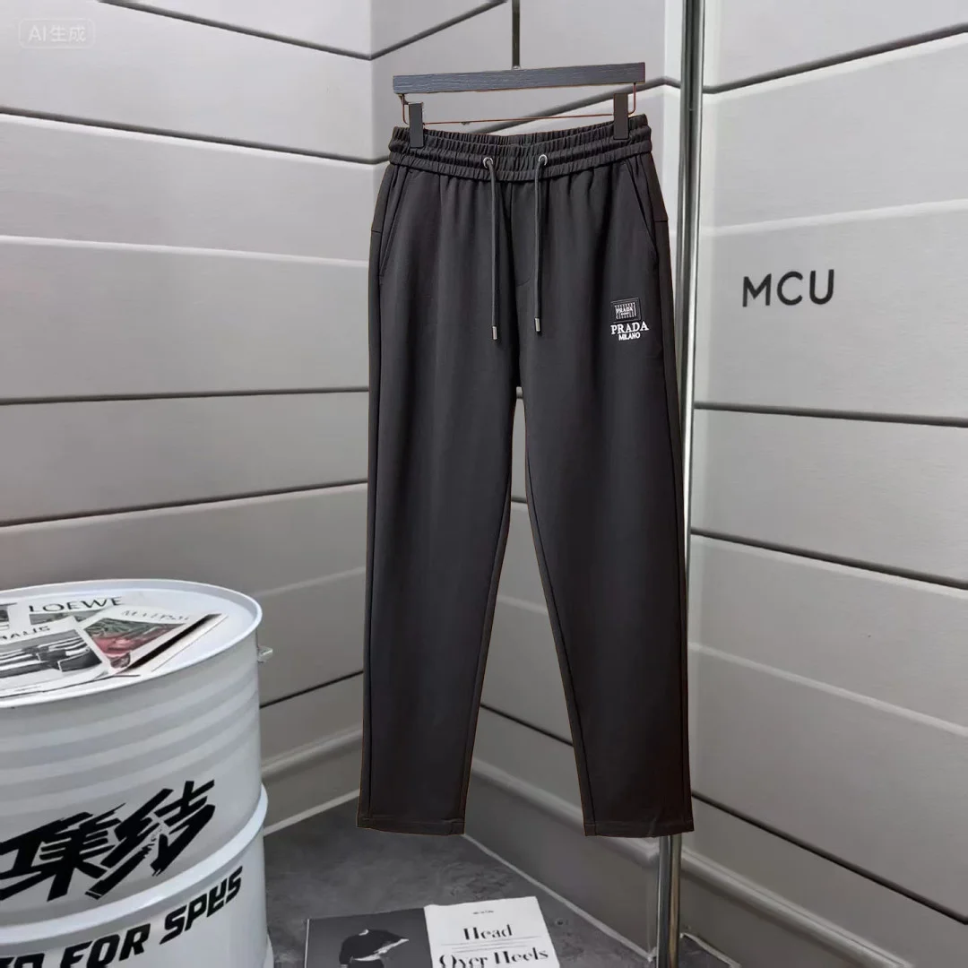 Prada 2025 Autumn Winter Black Casual Pants with Classic Logo, High Comfort