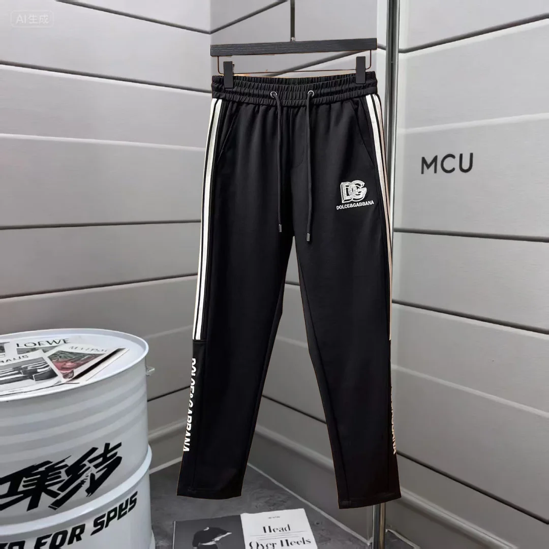 Dolce & Gabbana 2025 Autumn Winter Black Casual Pants with Classic Logo & Side Stripes