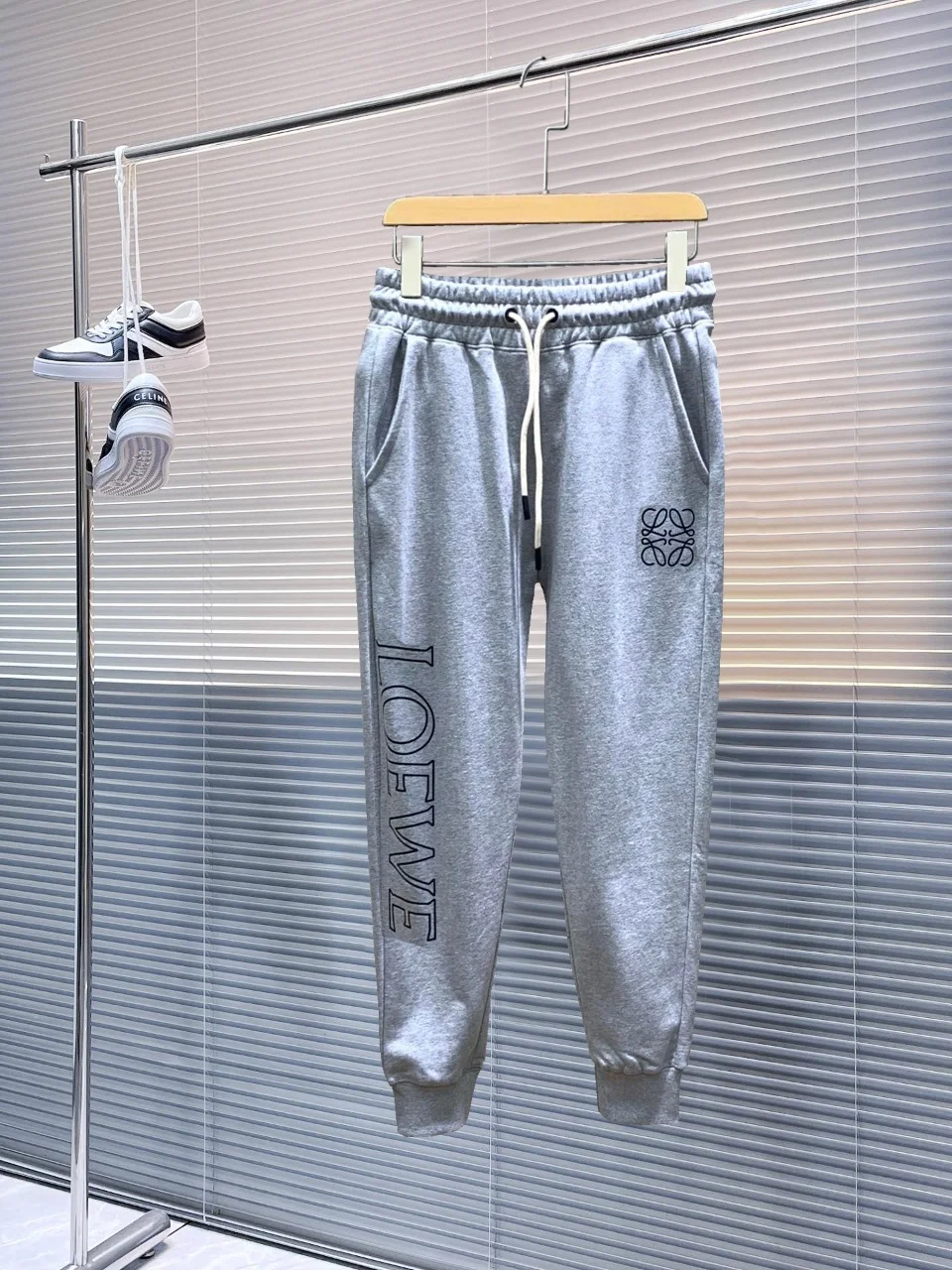 Loewe New Gray Casual Pants with Elastic Drawstring & Breathable Comfort