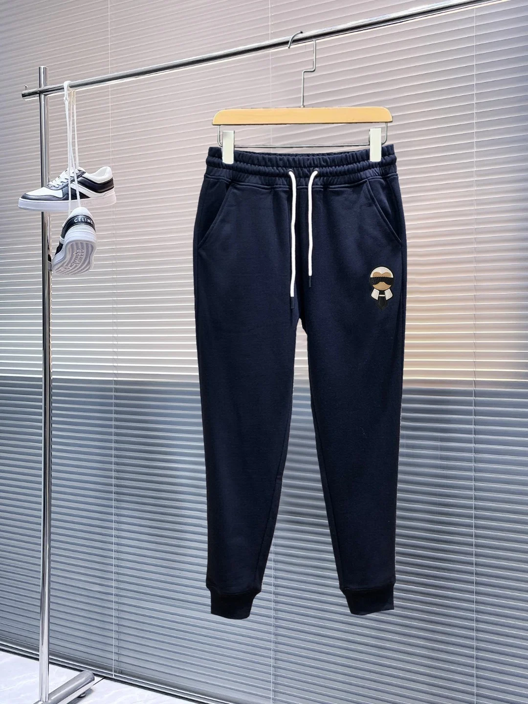 Fendi New Black Casual Pants with Elastic Drawstring & Karl Lagerfeld Pattern