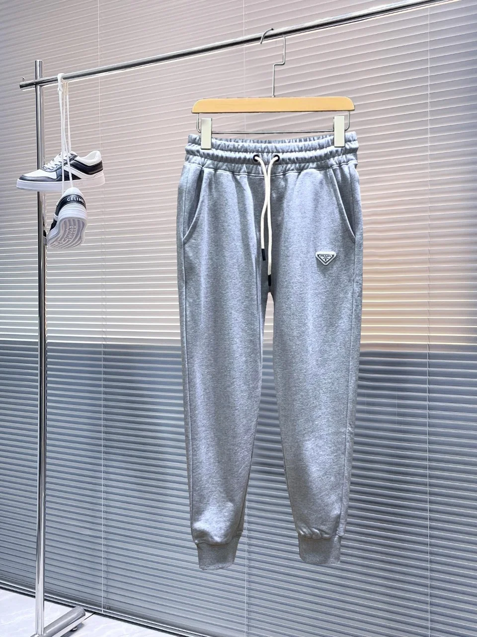 Prada New Gray Casual Pants with Elastic Drawstring & High Comfort