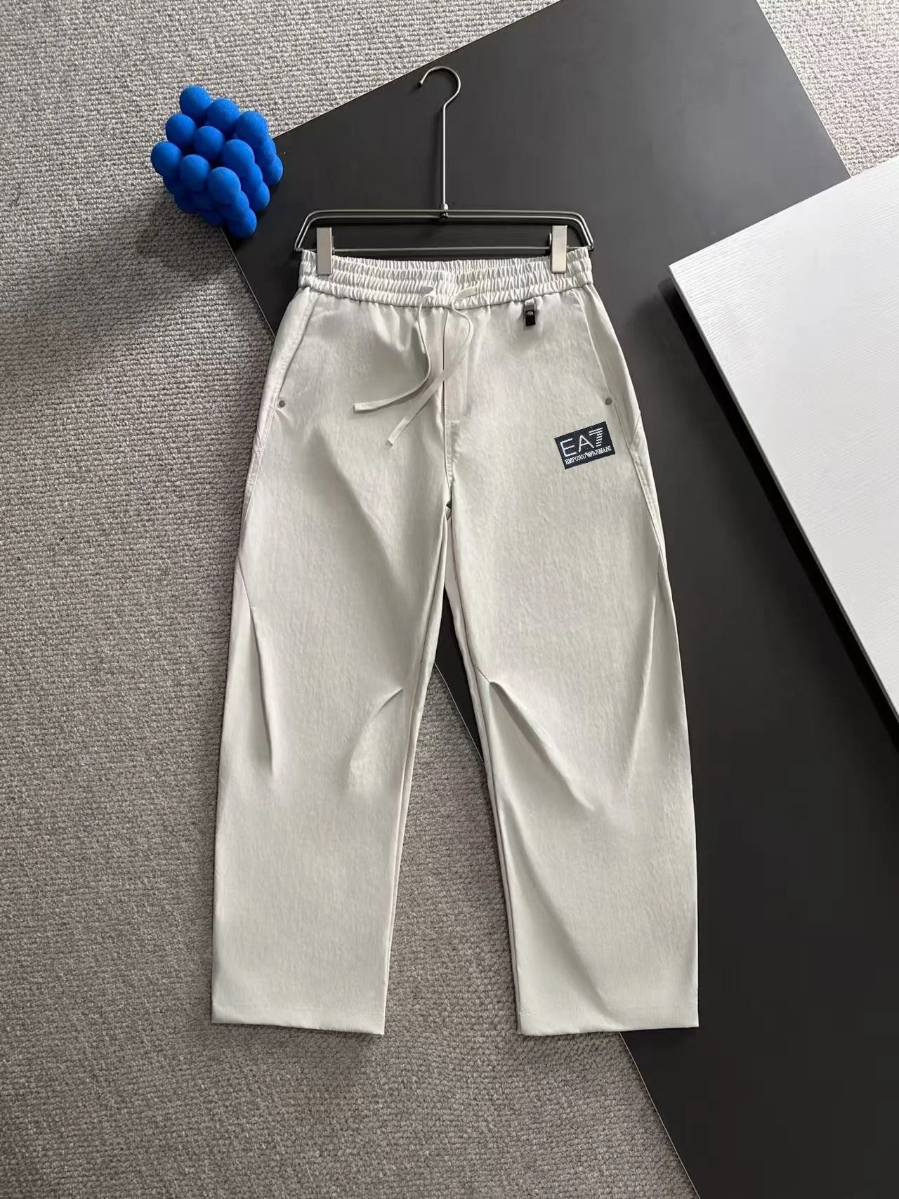 Emporio Armani EA7 2025 Autumn Winter New Light Gray Elastic-Waist Straight-Leg Pants & Comfort