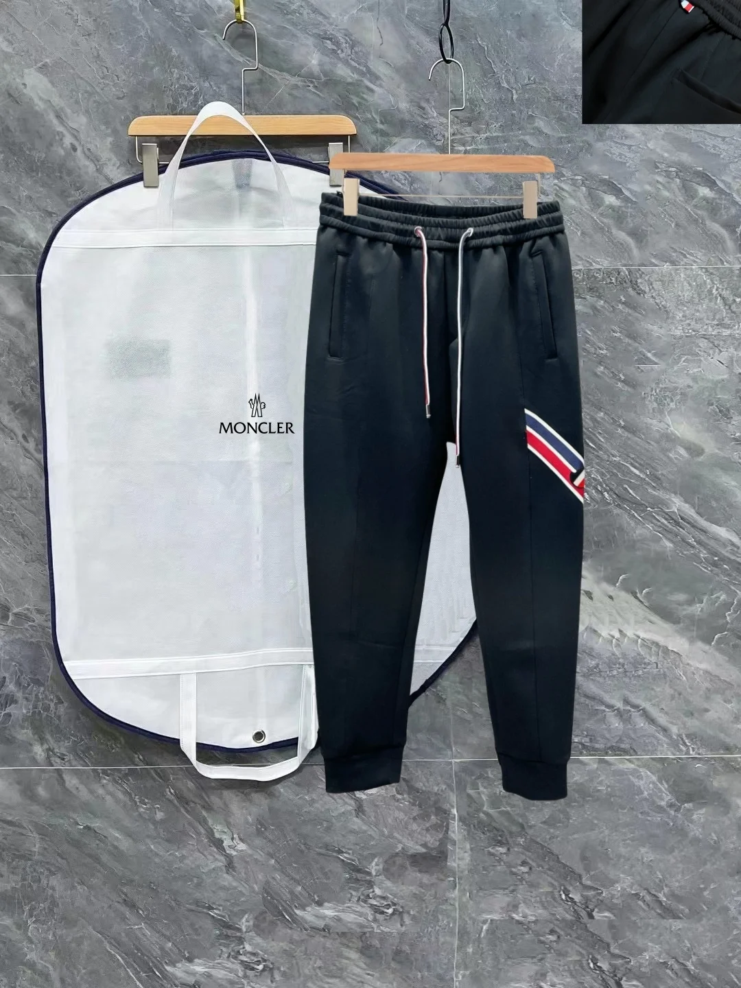 Moncler 2025 New Men's Black Casual Sweatpants with Webbing & 3D Logo