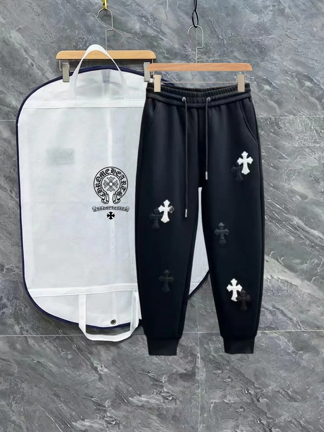 Chrome Hearts 2025 New Men's Black Casual Sweatpants with 3D Cross Logos