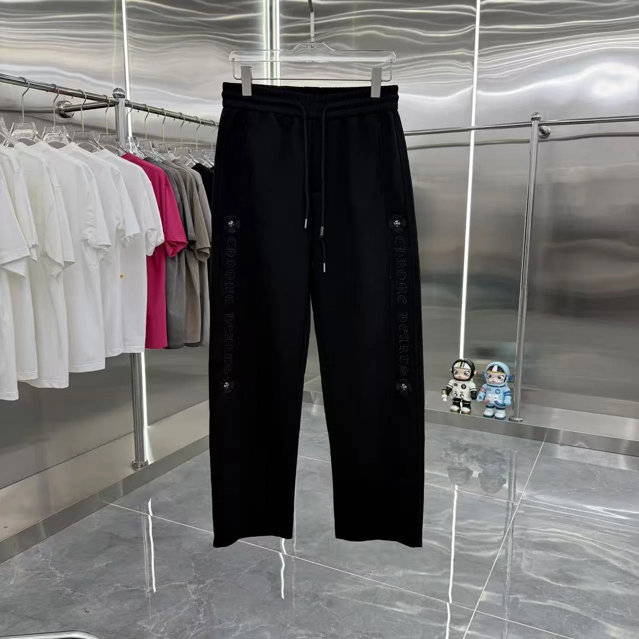 Chrome Hearts 2025 Autumn Winter New Black Wide-Leg Pants with Sanskrit Logo