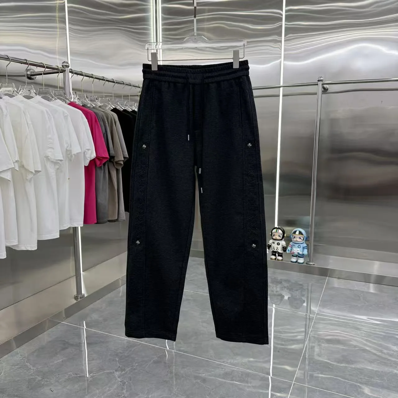 Chrome Hearts 2025 Autumn Winter New Black Wide-Leg Pants with Sanskrit Logo