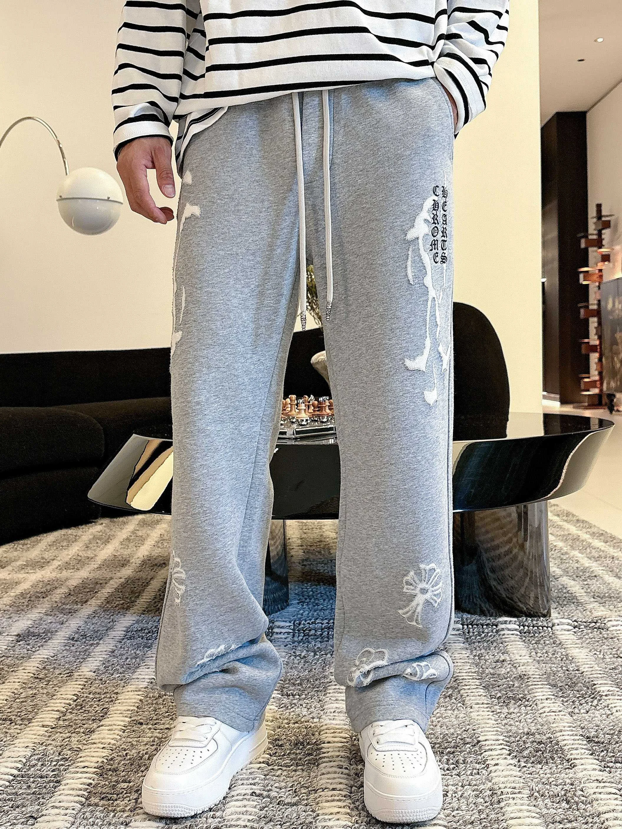 Chrome Hearts 2025 Autumn Winter New Dark Gray Casual Pants with Classic Logo