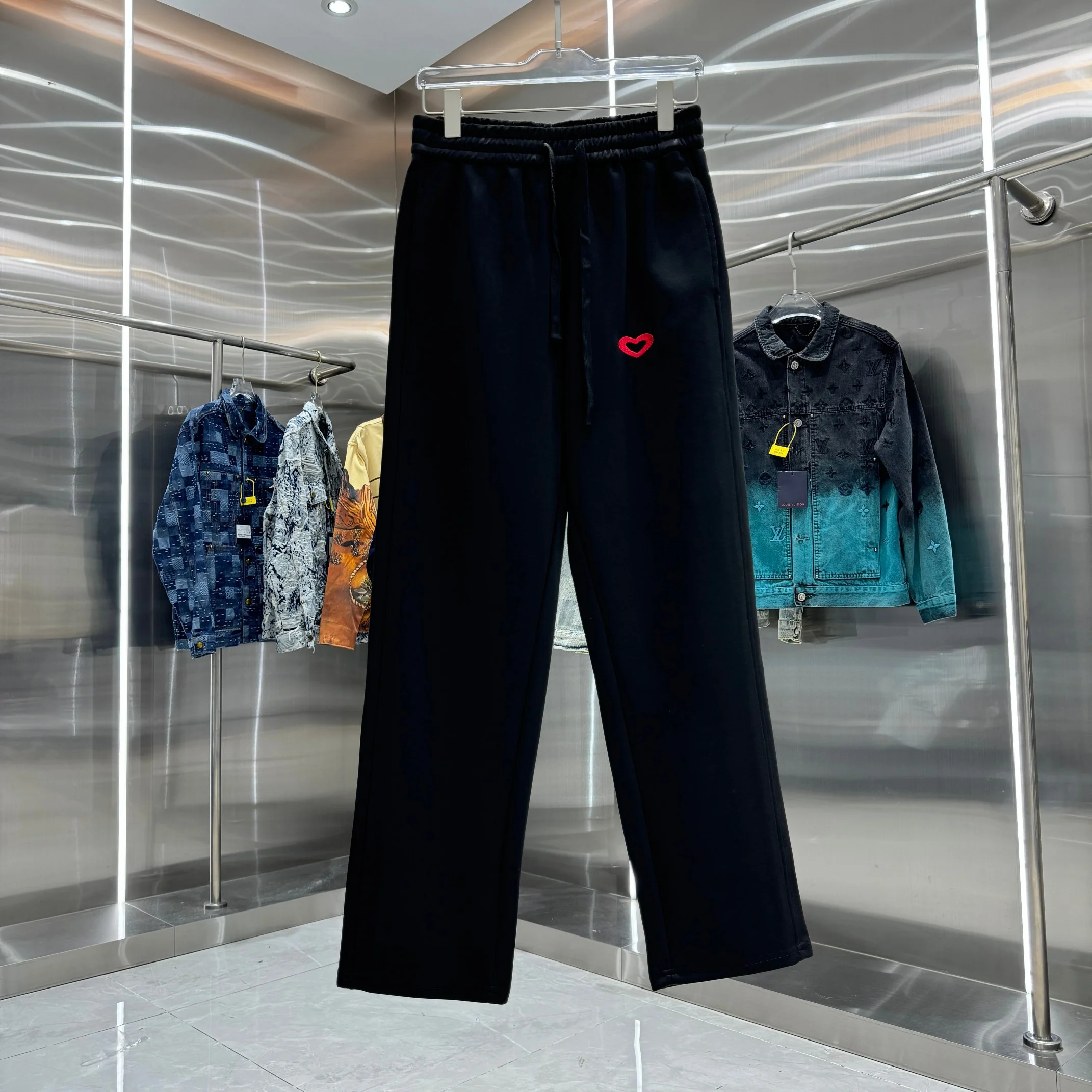 Balenciaga 2025 Autumn Winter New Black Long Pants with LOGO Embroidery & Drawstring