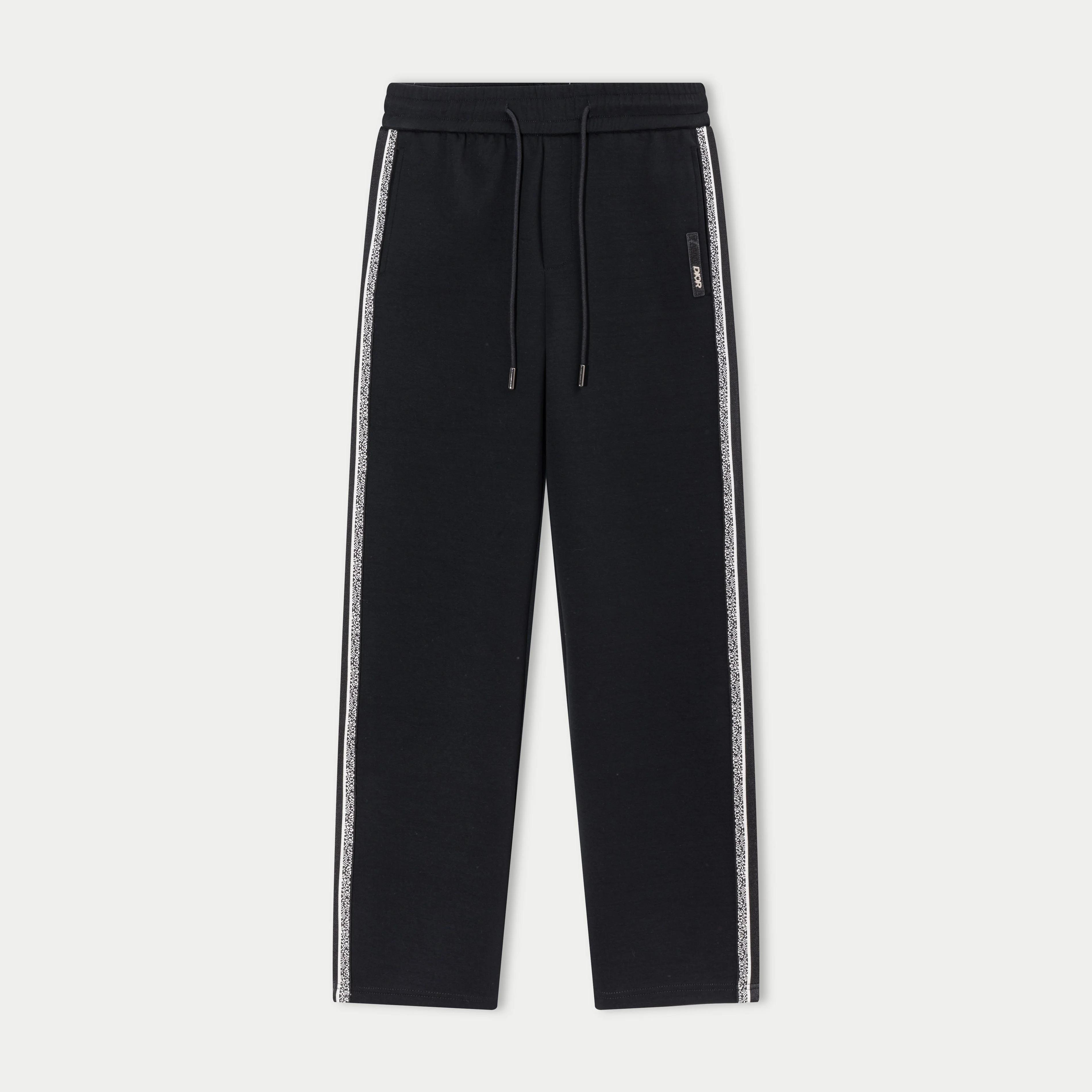 Dior 2025 Autumn Winter New Black Pants with Leather Logo & Webbing
