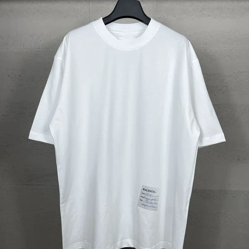 BALENCIAGA White T-Shirt with Label & Handwritten Design