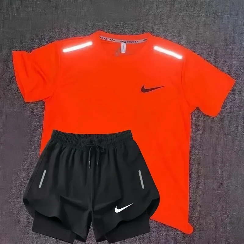 Nike Reflective Orange T-Shirt & Black Shorts Set