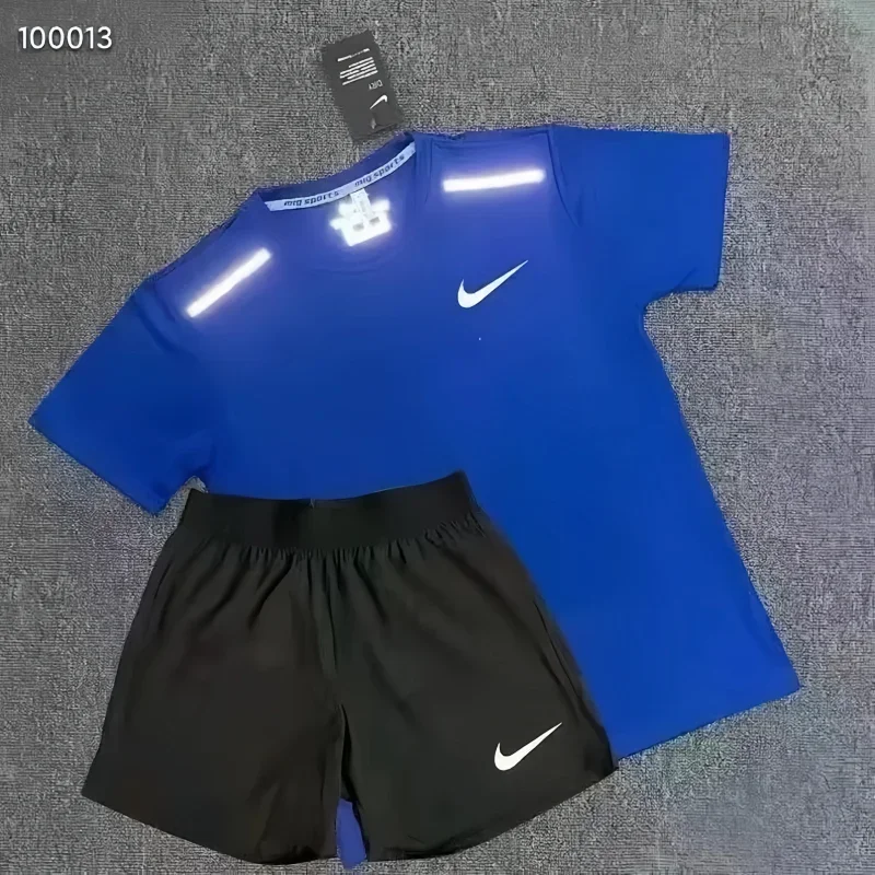 Nike Reflective Blue T-Shirt & Black Shorts Set
