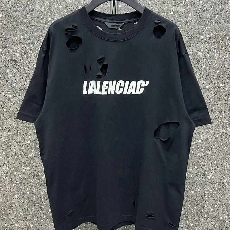 LALENCIAC Black Ripped Graphic T-Shirt
