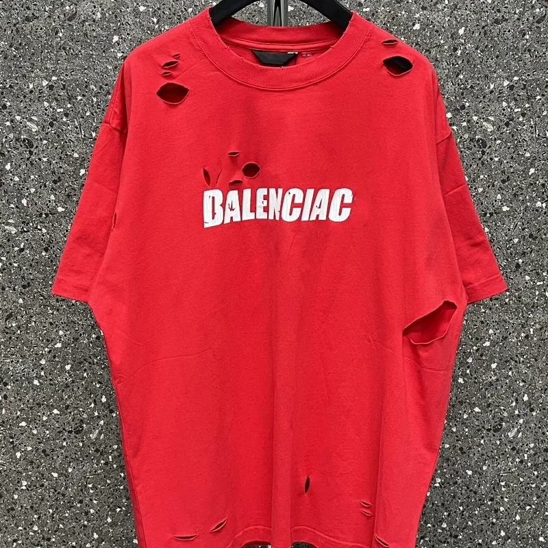 DALENCIAC Red Distressed Logo T-Shirt