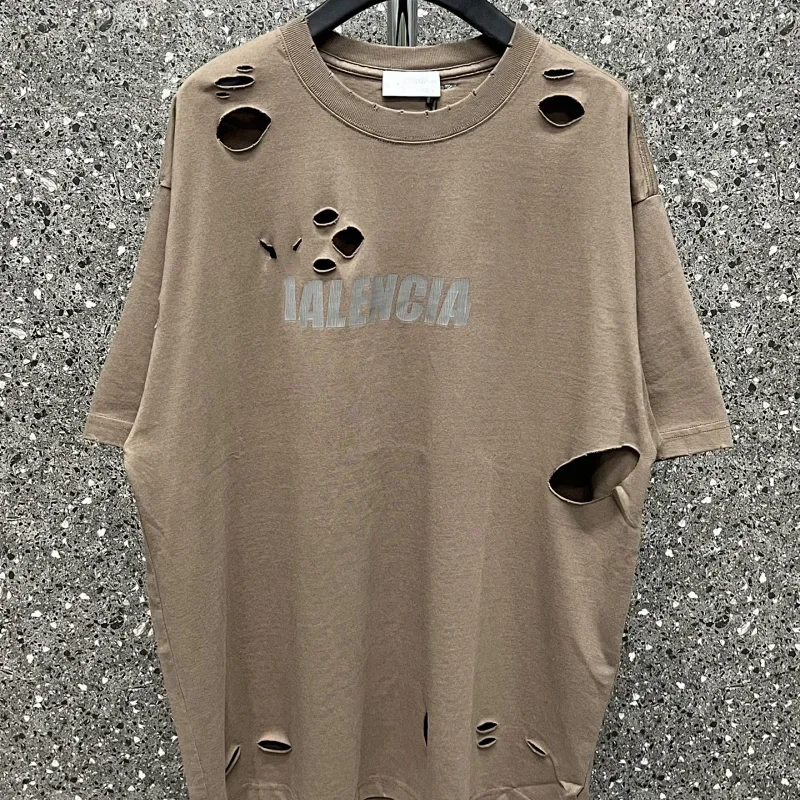 Balenciaga Ripped Brown IALENCIA Tee