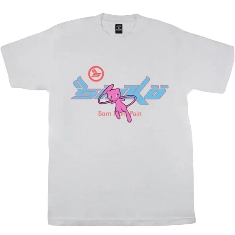 JOY PAIN White T-Shirt: Pink Mew, Blue Yïzkö, "Born From Pain"